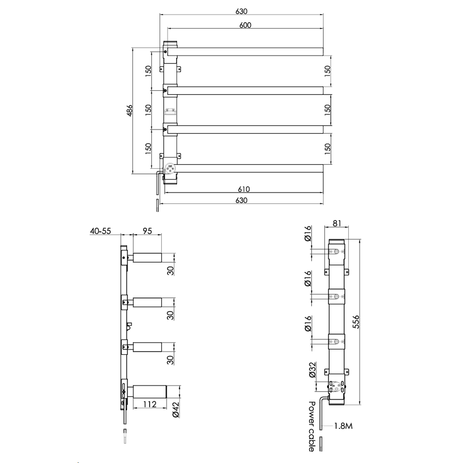 Zyon Flat Bar Heated Dry Electric Towel Rail