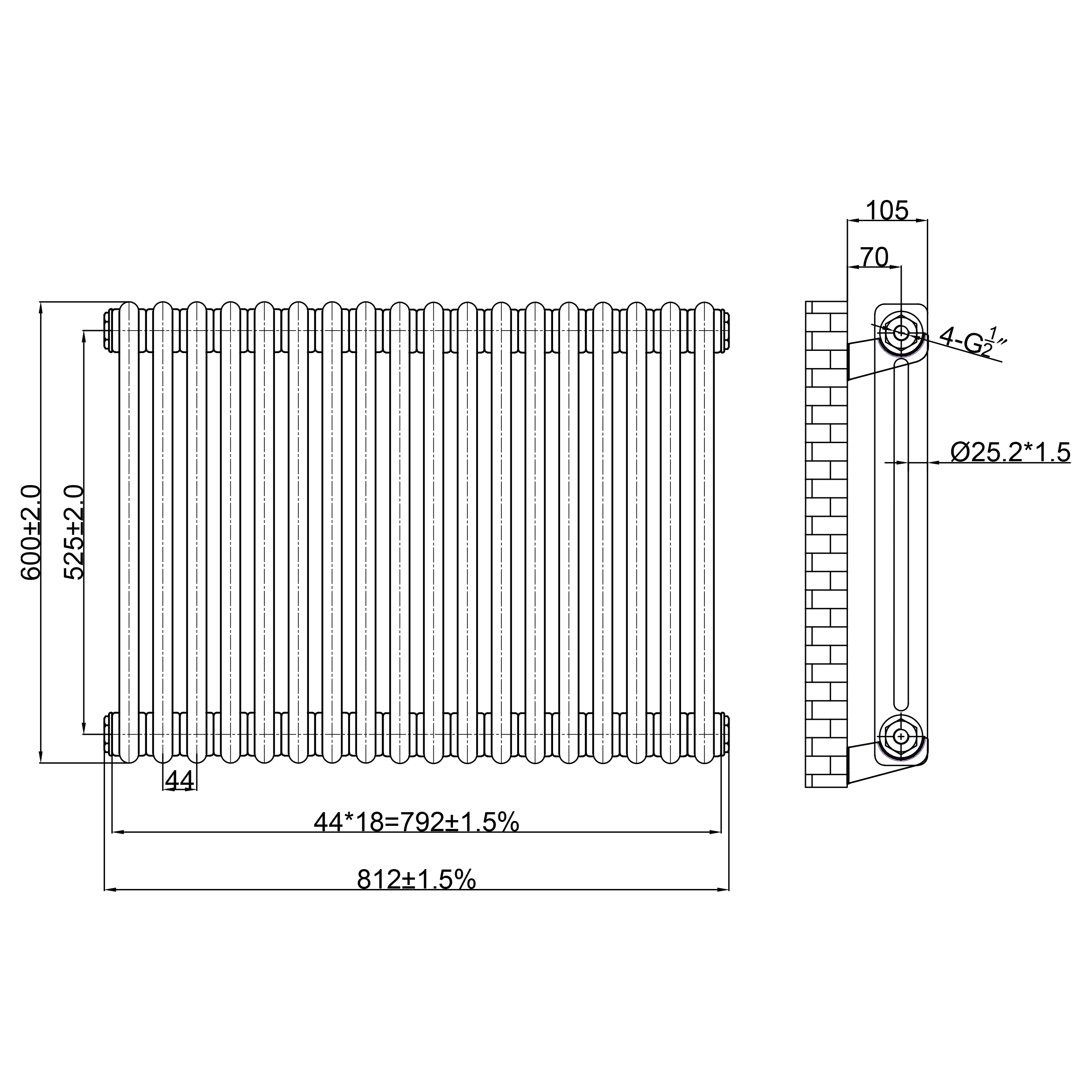 Toasty Ardleigh Antique Brass Horizontal Column Radiator