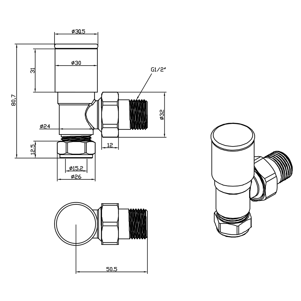 VOS Angled Radiator Valves