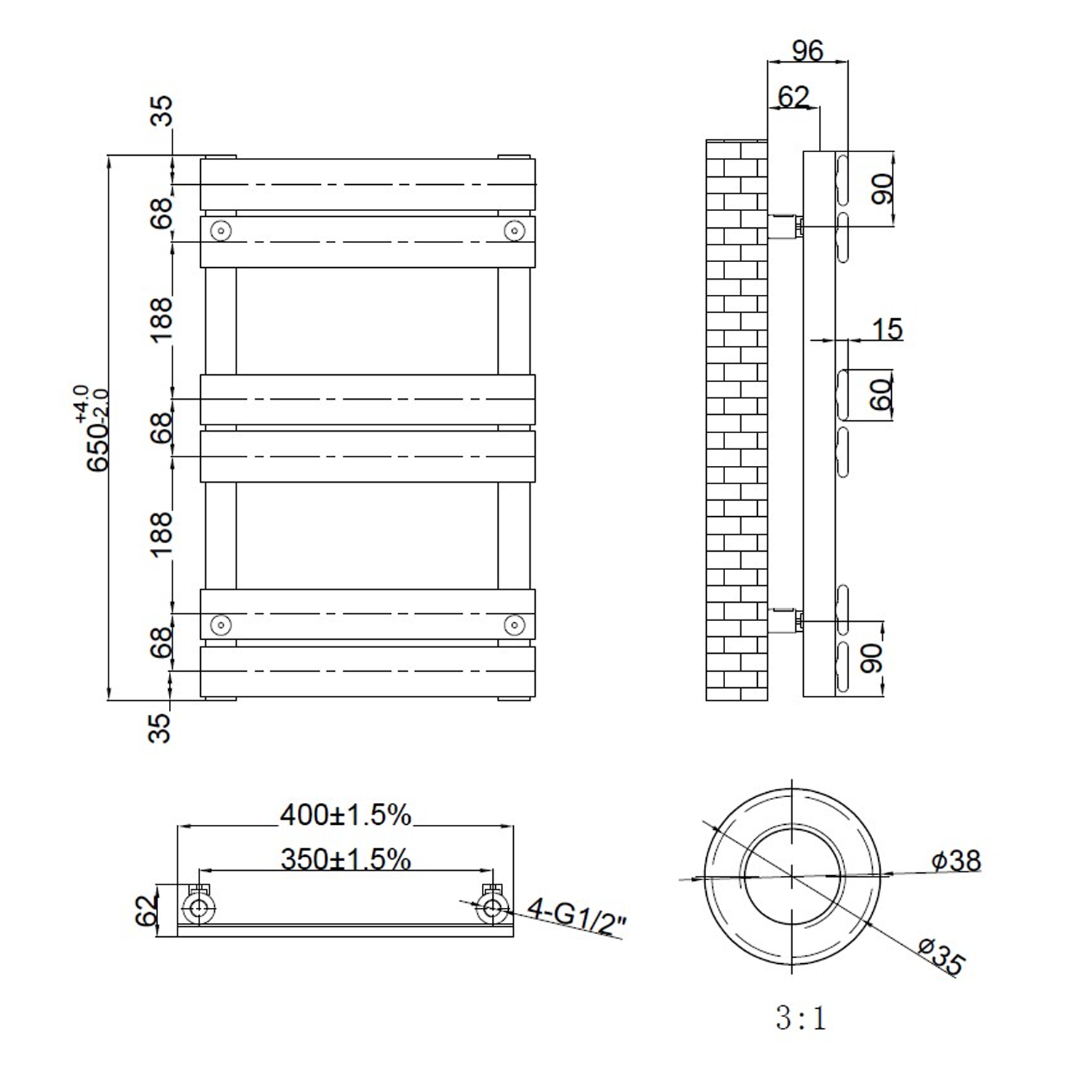 Toasty Hush White Flat Panel Heated Towel Rail
