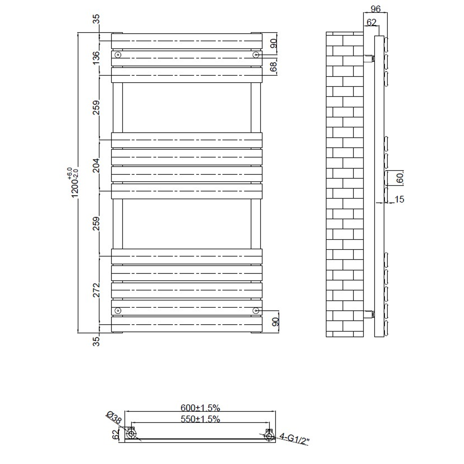 Toasty Hush Anthracite Flat Panel Heated Towel Rail