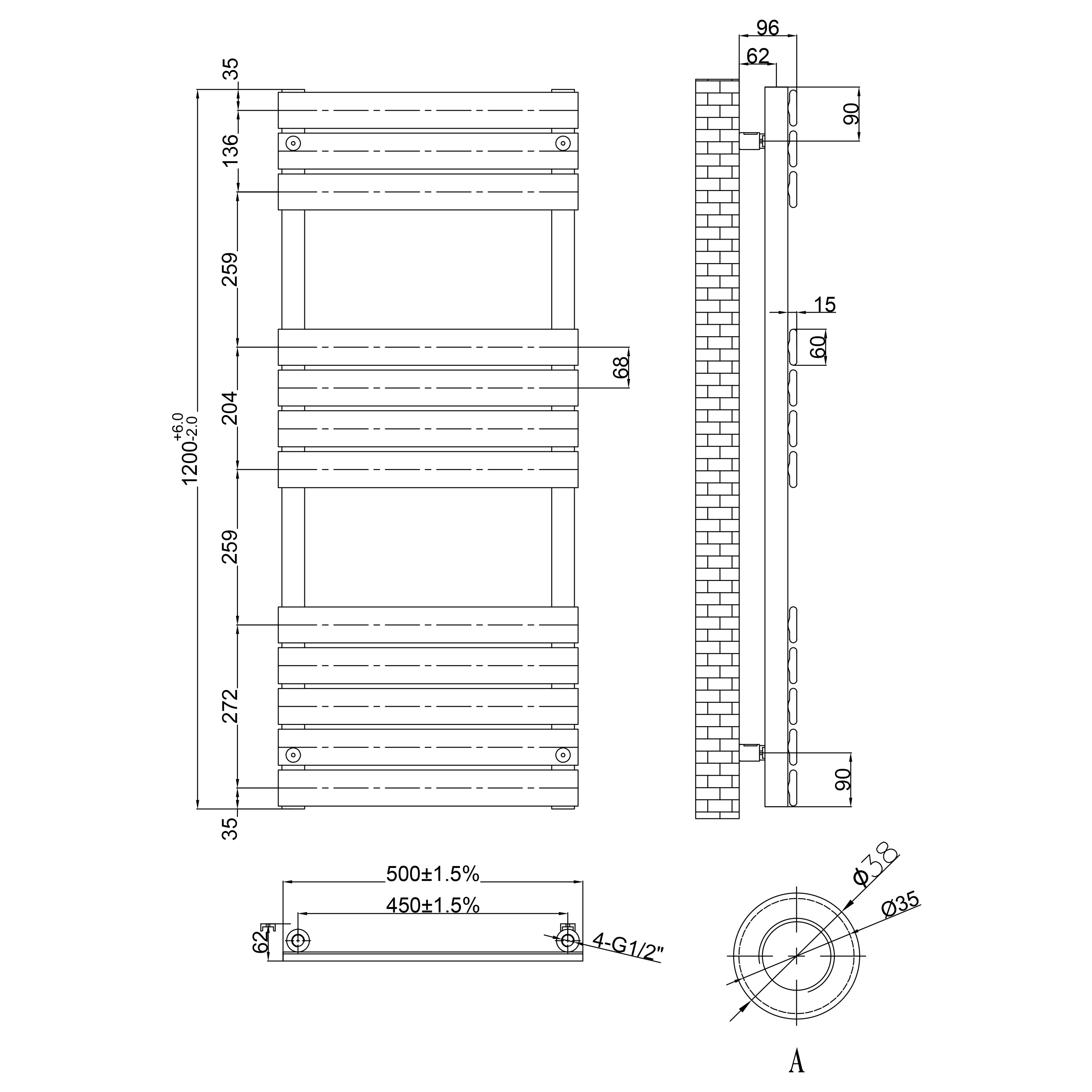 Toasty Hush Brushed Brass Flat Panel Heated Towel Rail
