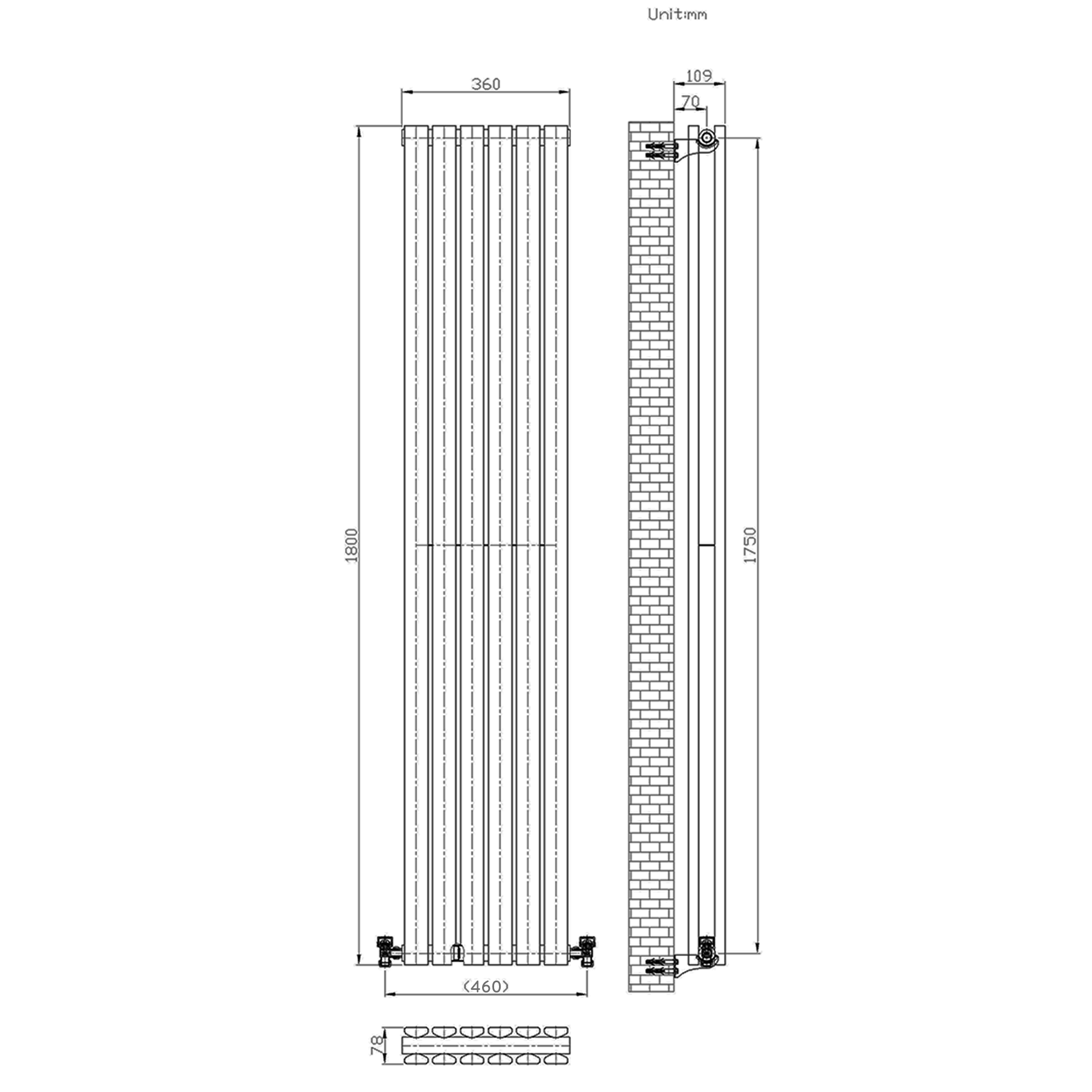 Brenton Flat Double Panel Vertical Radiator - 1800mm x 360mm