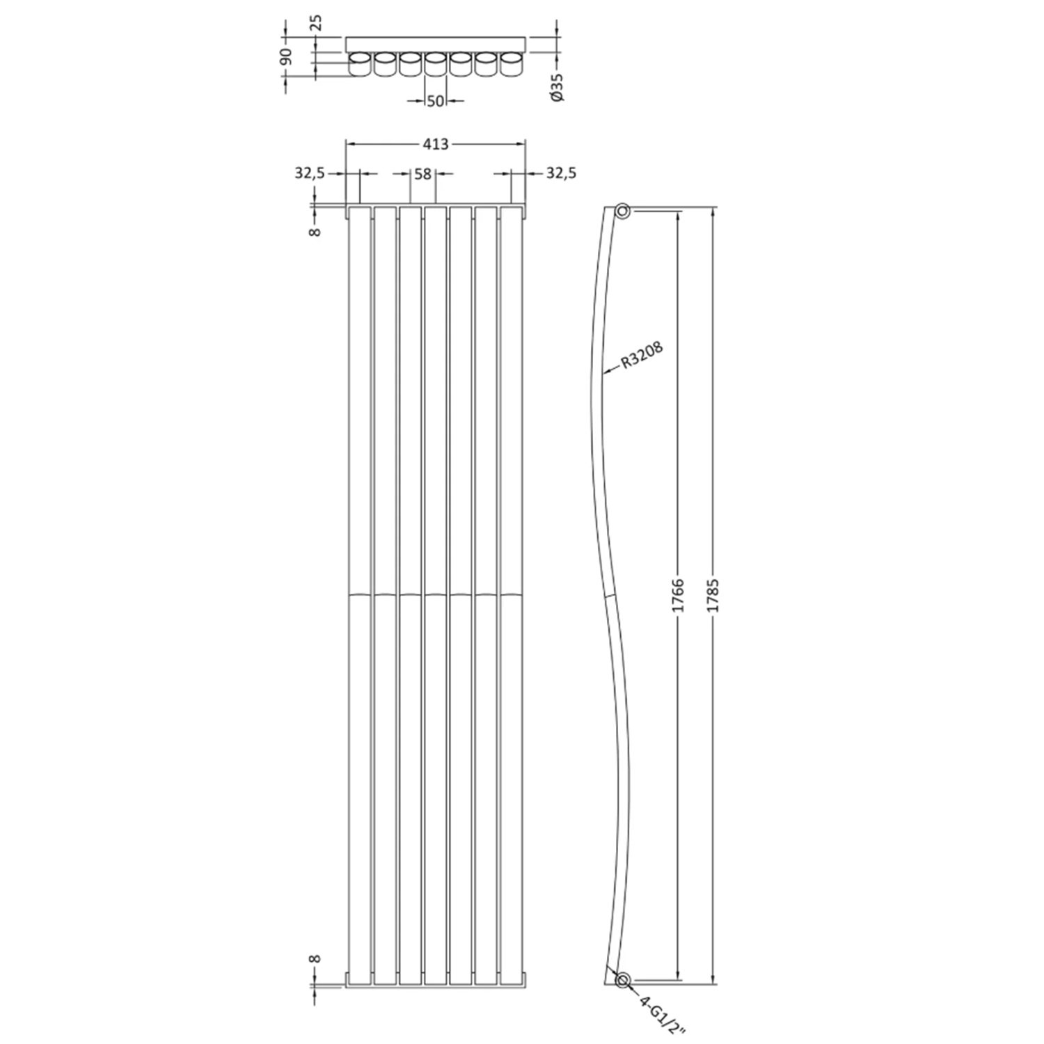 Toasty Plume Anthracite Vertical Wave Radiator - 1785 x 413mm