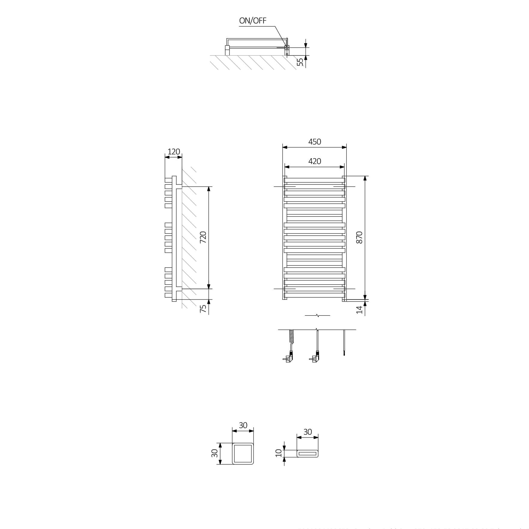 Terma Quadrus Bold One Metallic Black Electric Heated Towel Rail with Heating Element