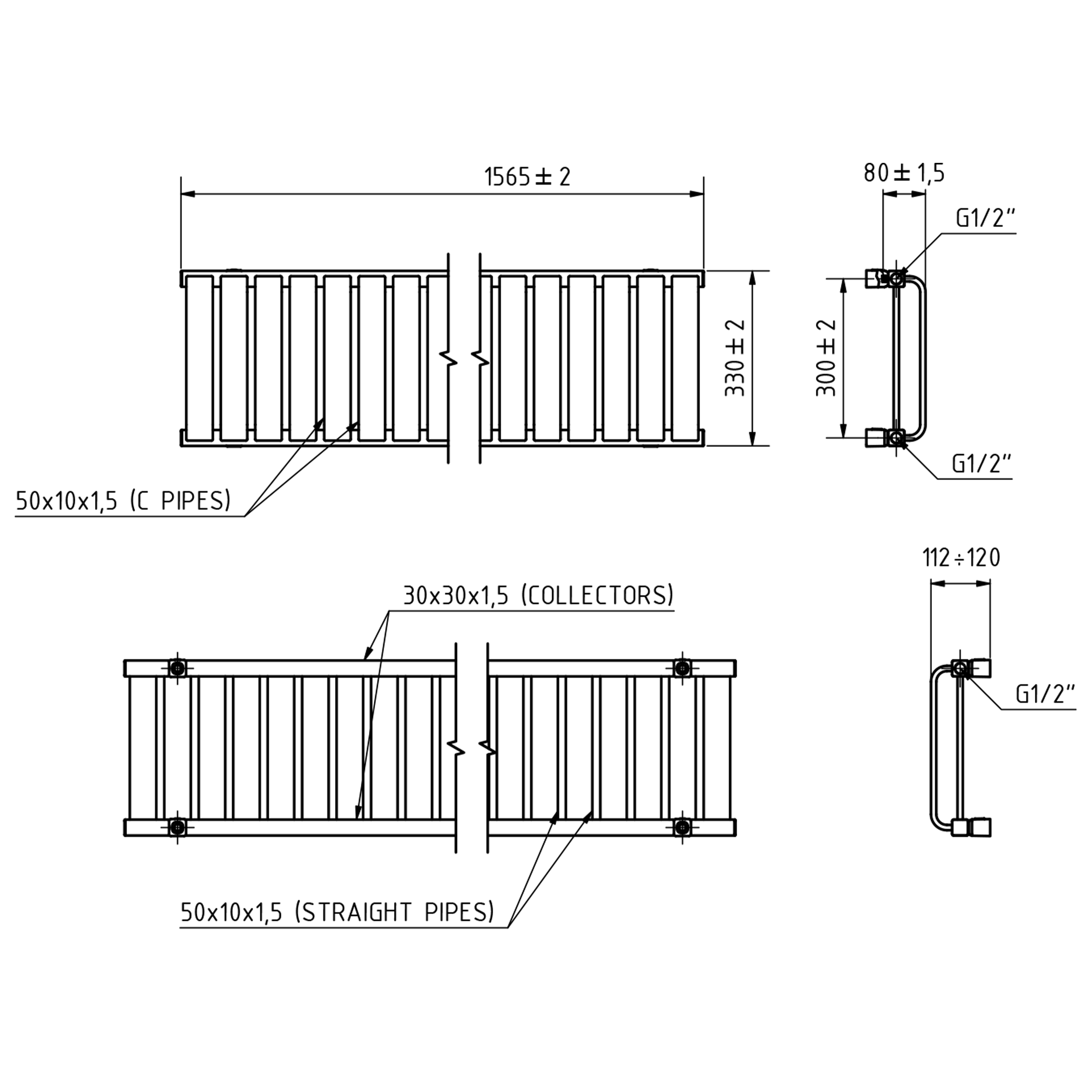 Terma Warp Room Double Panel 330 x 1565mm Electric Radiator with 1000W Wi-Fi Controlled VEO Heating Element