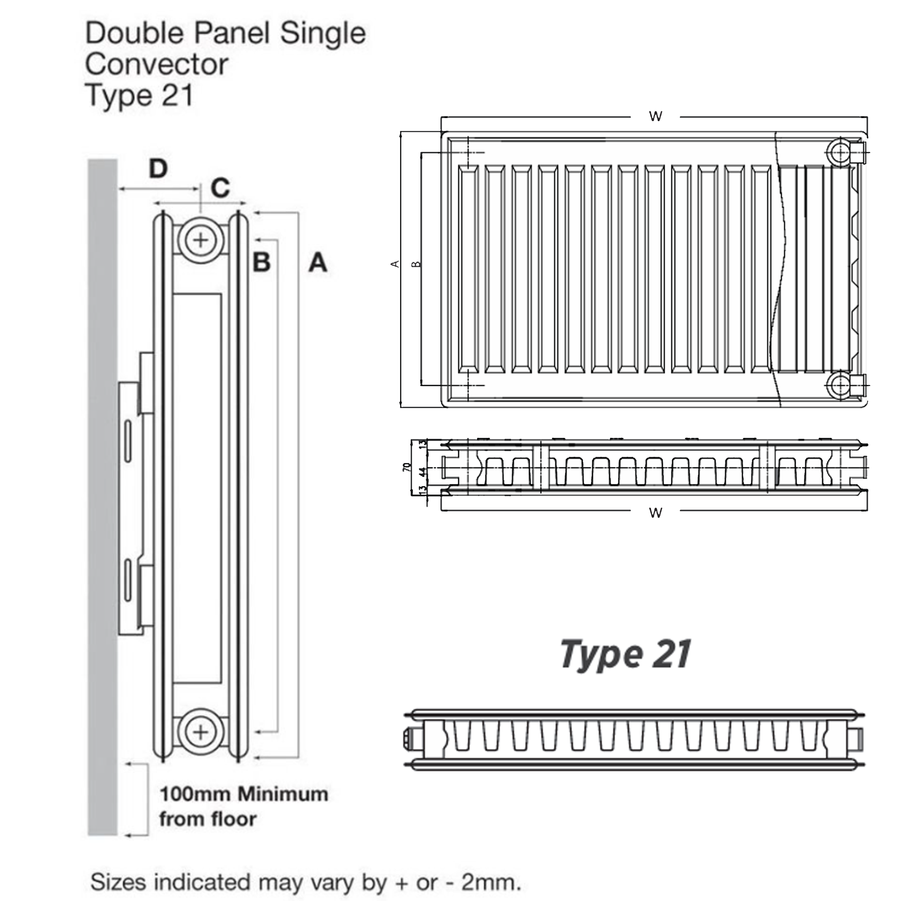 Brenton Type 21 Double Panel Single Convector Radiator
