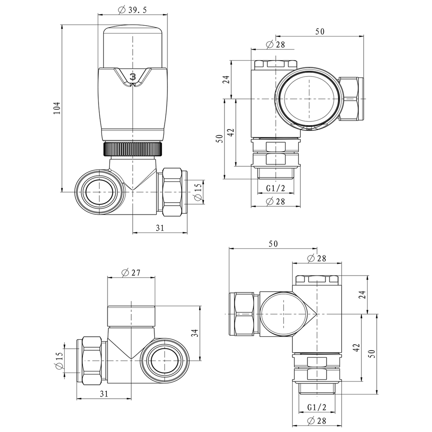 Toasty Brushed Nickel Dual Fuel Corner Radiator Valves