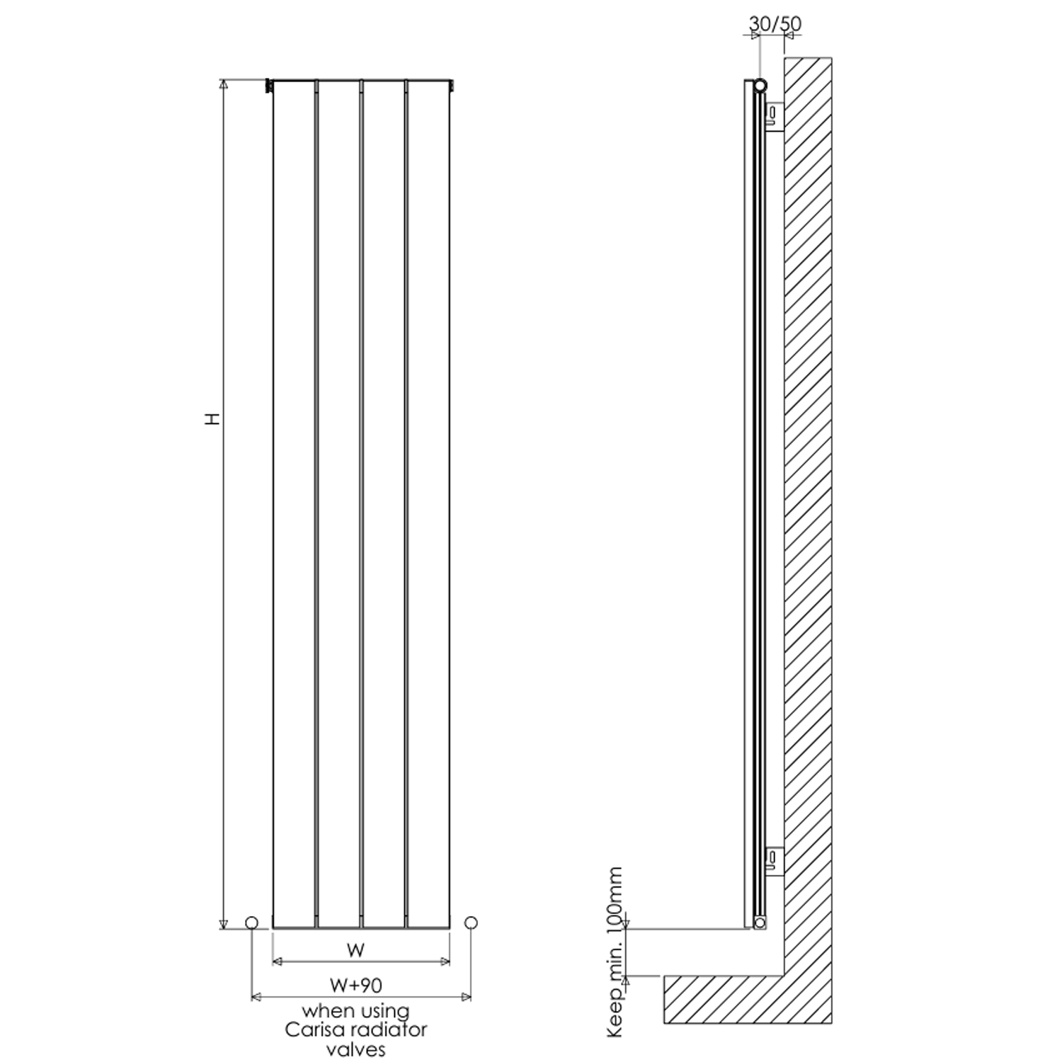 Carisa Nemo Single Panel Vertical Aluminium Radiator