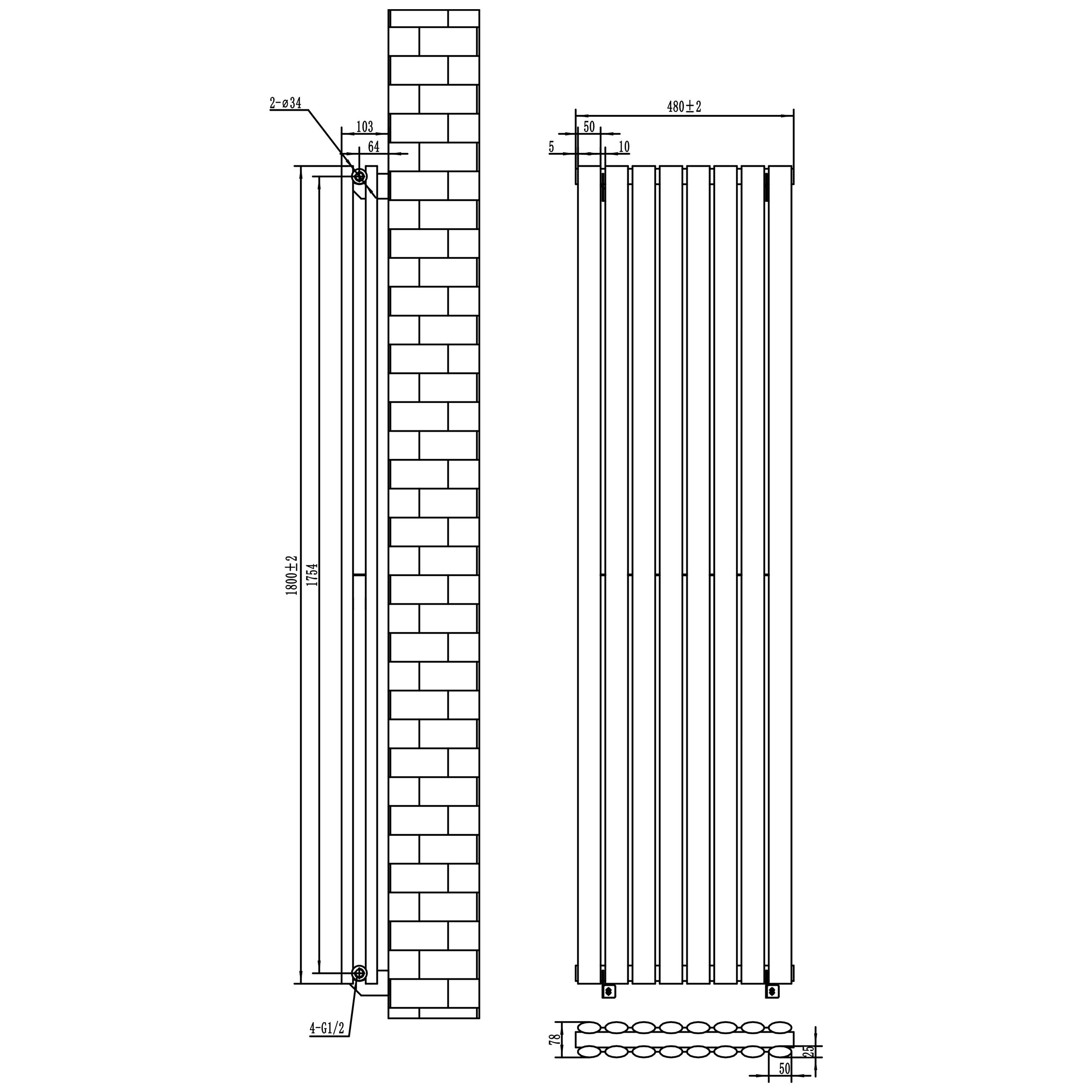 Toasty Ember Anthracite Oval Panel Vertical Radiator