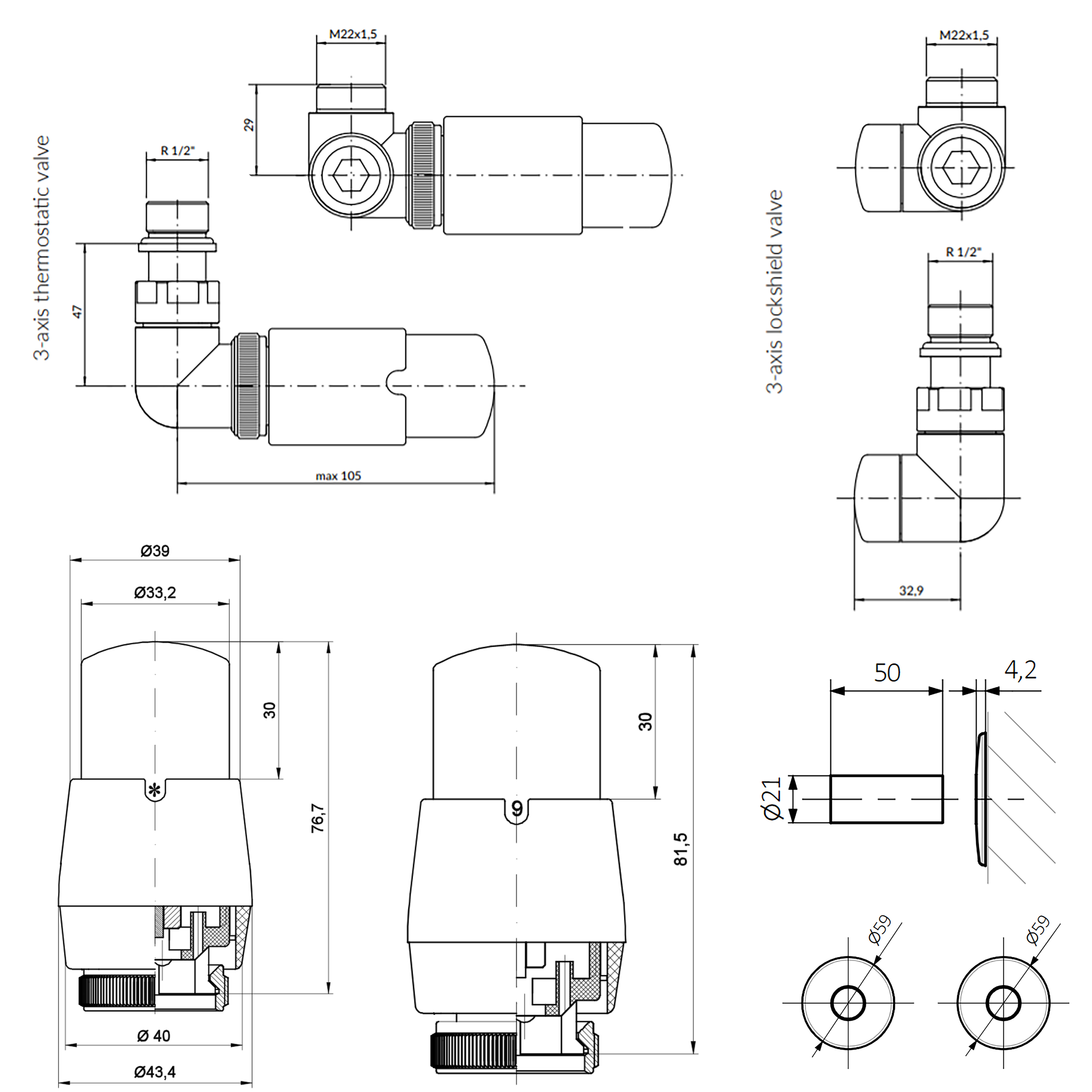 Terma Vario Vision 3 Axis Thermostatic Corner Valves & Pipe Masking Set