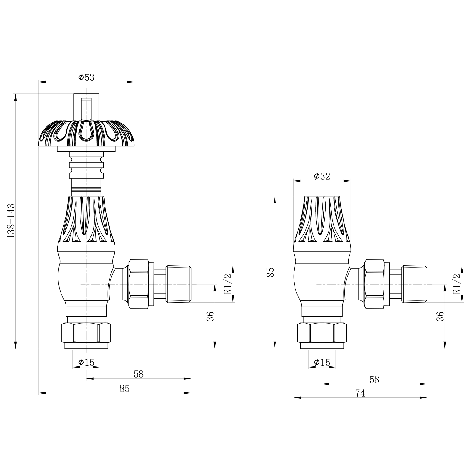 Toasty Antique Copper Traditional Metal Handle Angled Thermostatic Radiator Valve