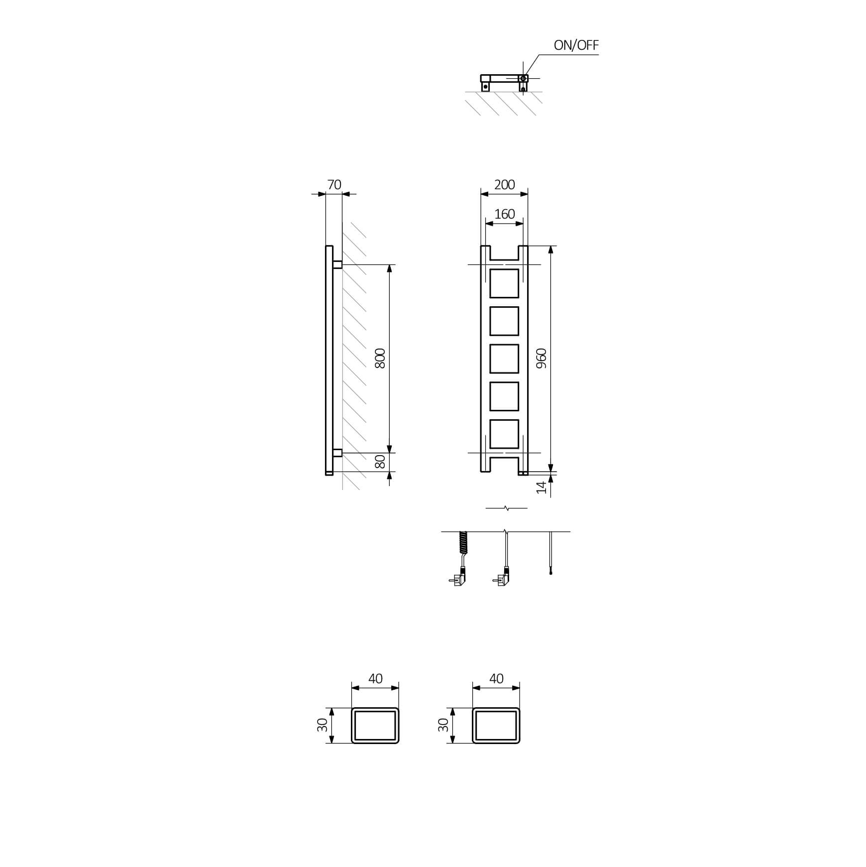 Terma Easy One Sparkling Gravel Electric Heated Towel Rail with Heating Element
