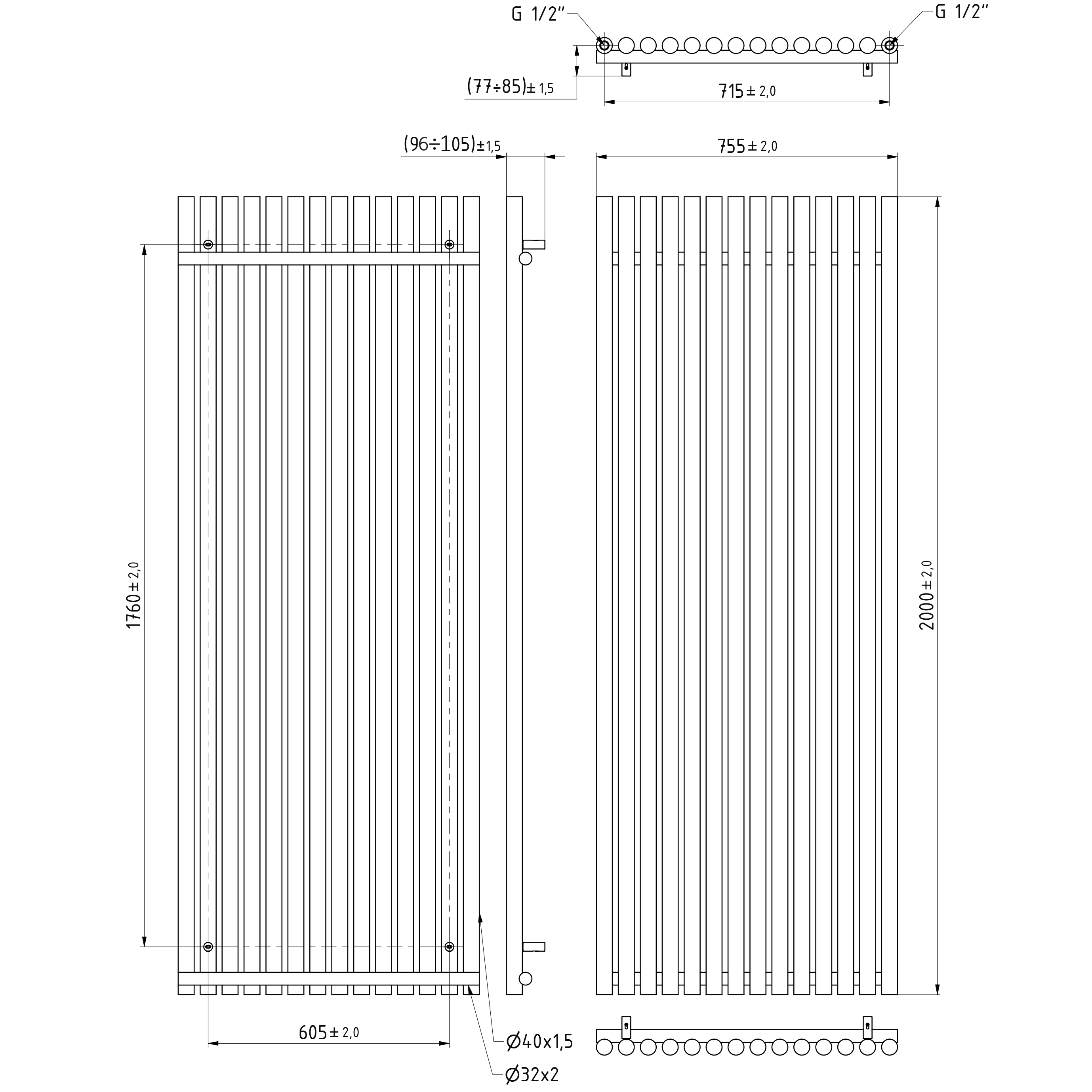 Terma Rolo Room E Single Panel 2000 x 755mm Electric Radiator with 2000W Wi-Fi Controlled VEO Heating Element
