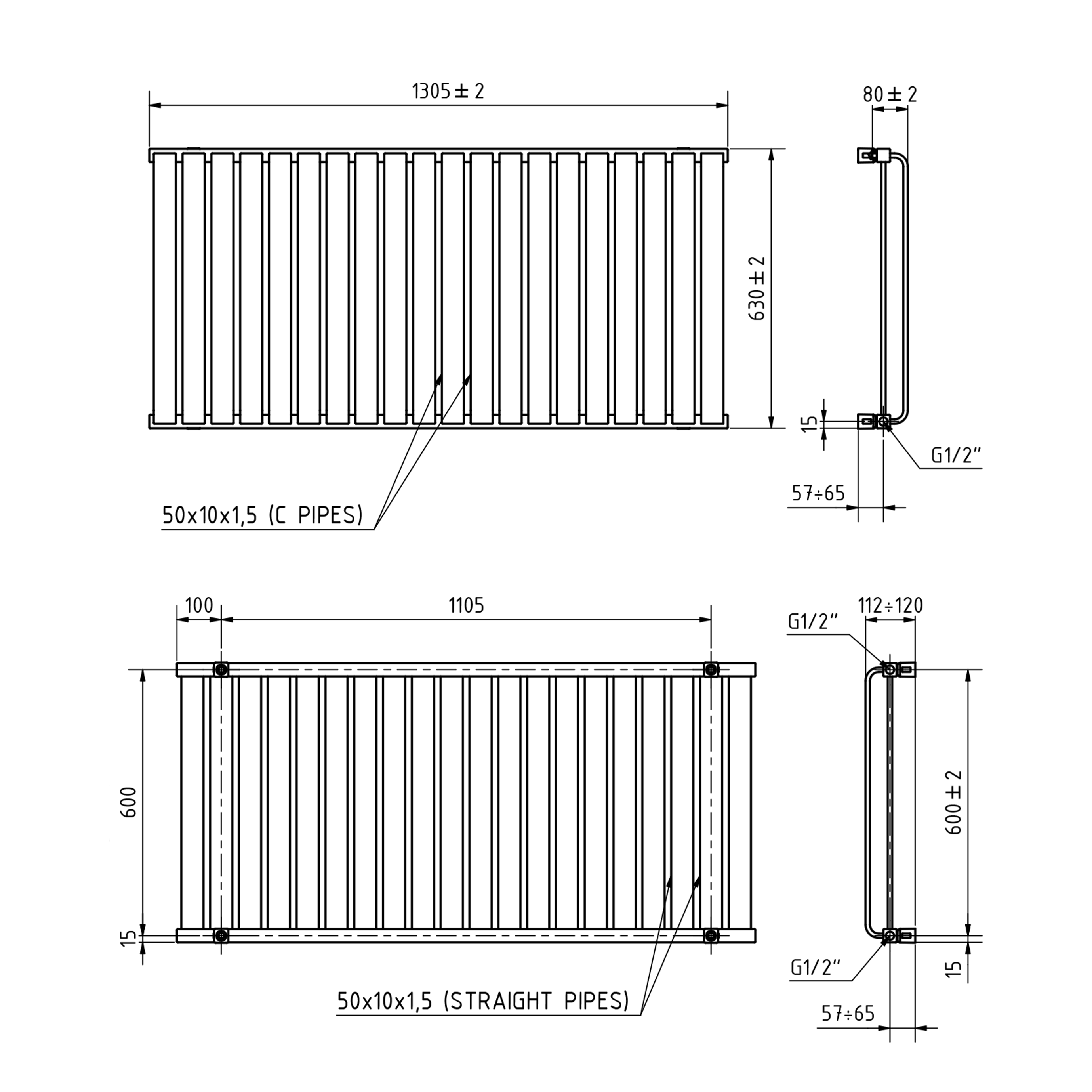 Terma Warp Room Double Panel 630 x 1305mm Electric Radiator with 1500W Wi-Fi Controlled VEO Heating Element