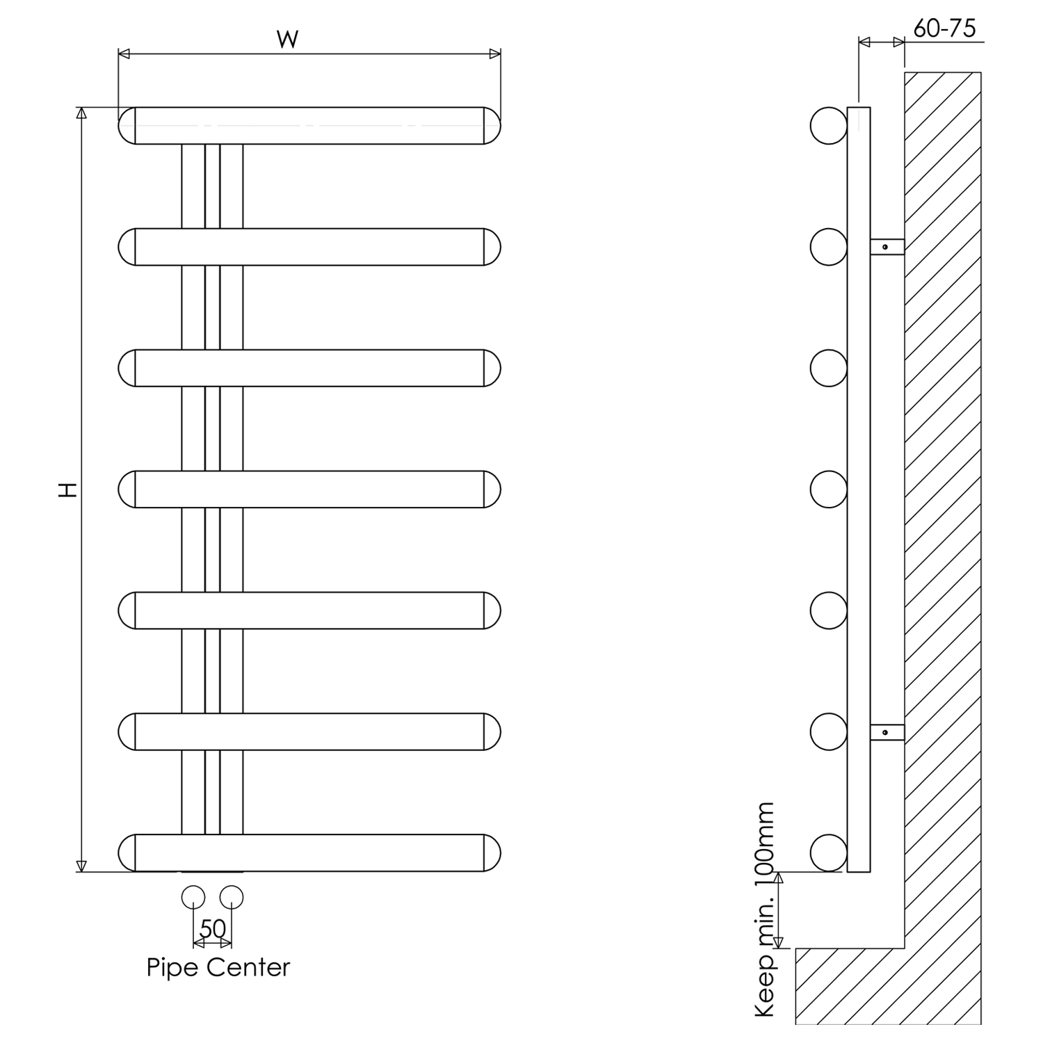 Carisa Ivor Offset Stainless Steel Designer Heated Towel Rail