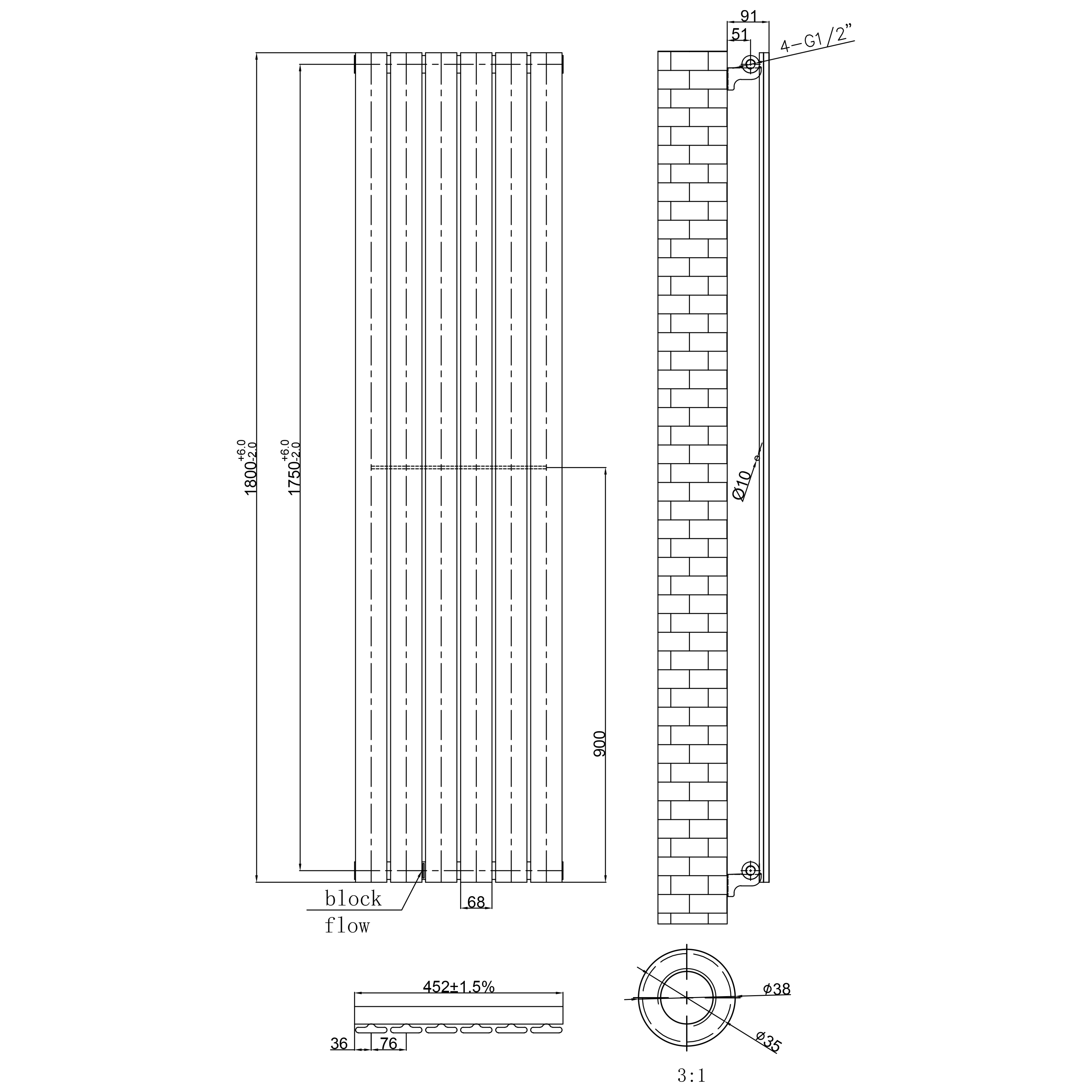Toasty Radiance Chrome Single Flat Panel Vertical Radiator