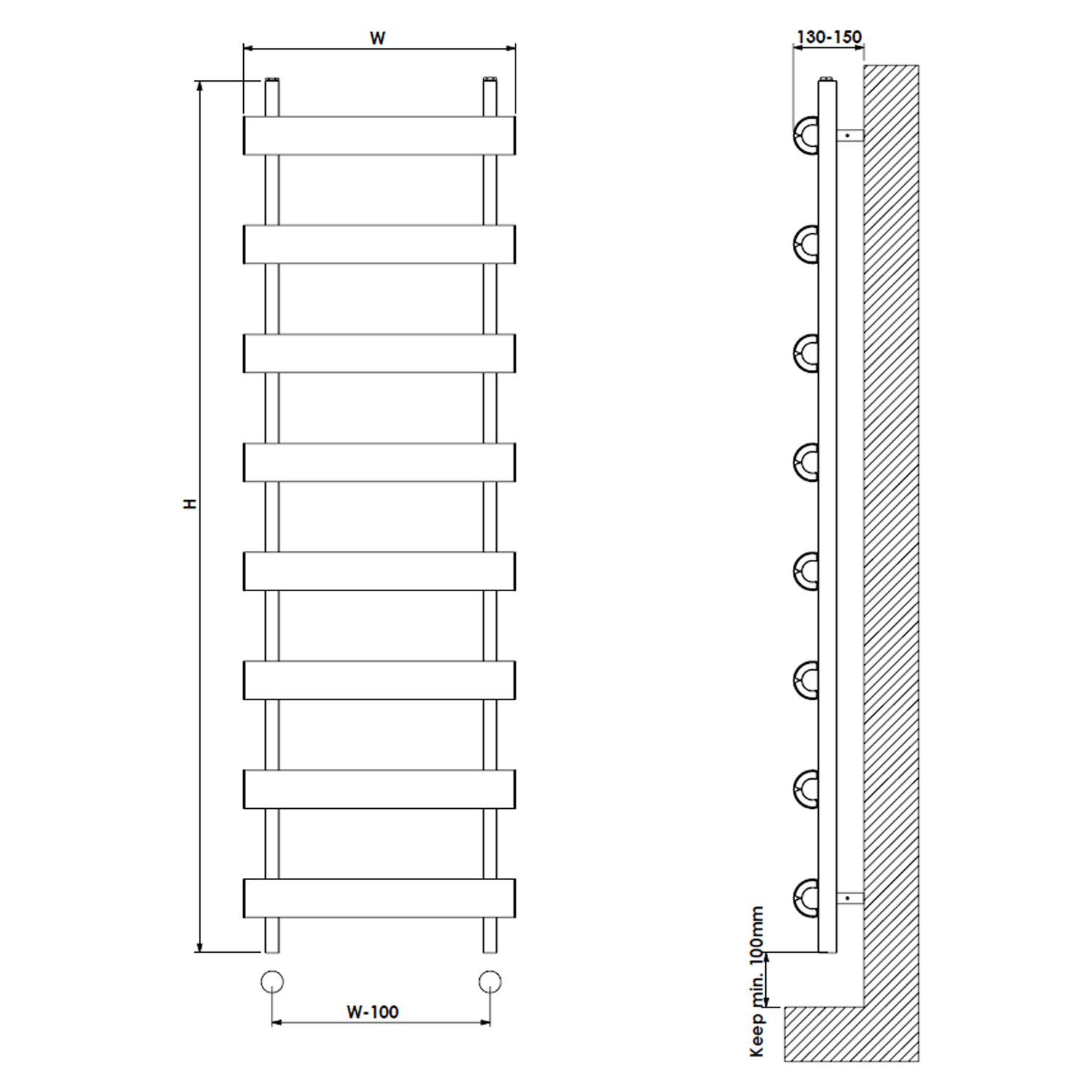 Carisa Moon Oval Panel Ladder Vertical Aluminium Heated Towel Rail
