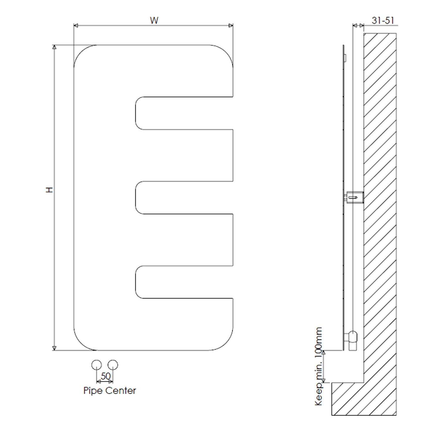 Carisa Rex Offset Single Panel Steel Designer Heated Towel Rail