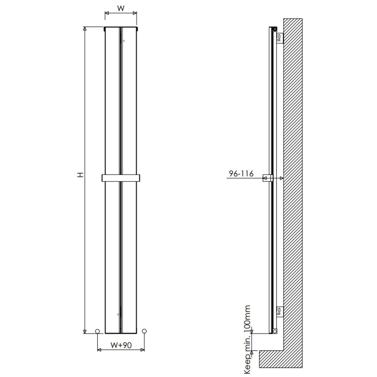 Carisa Play Bath Curved Panel Vertical Aluminium Heated Towel Rail