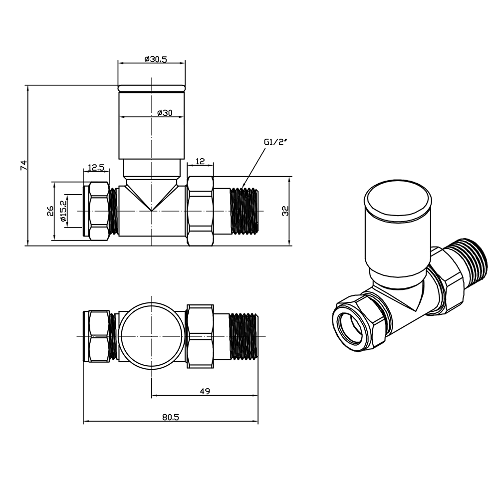 VOS Straight Radiator Valves