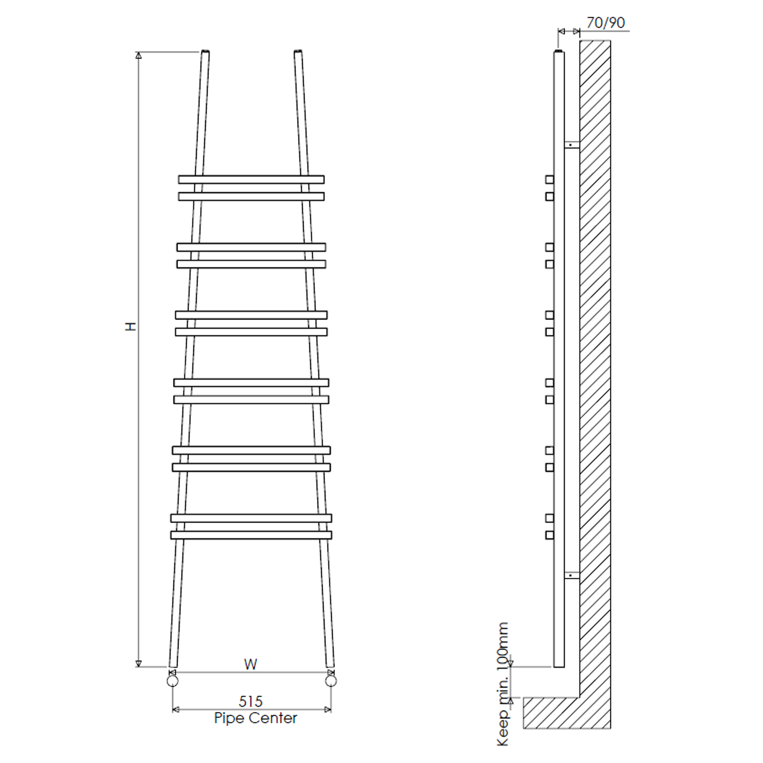 Carisa Jacobs Wall Mounted Ladder Aluminium Heated Towel Rail - 2000 x 535mm