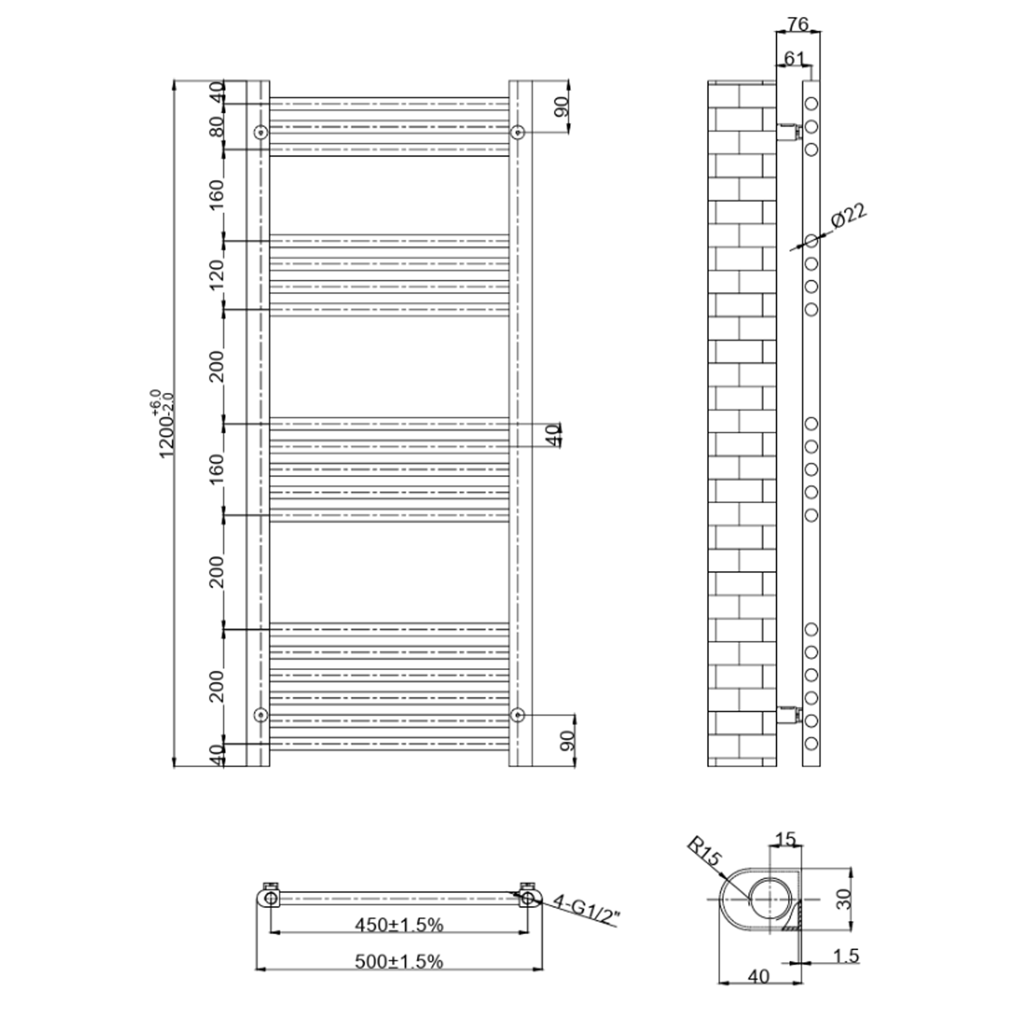 Toasty Glow White 22mm Heated Ladder Towel Rail