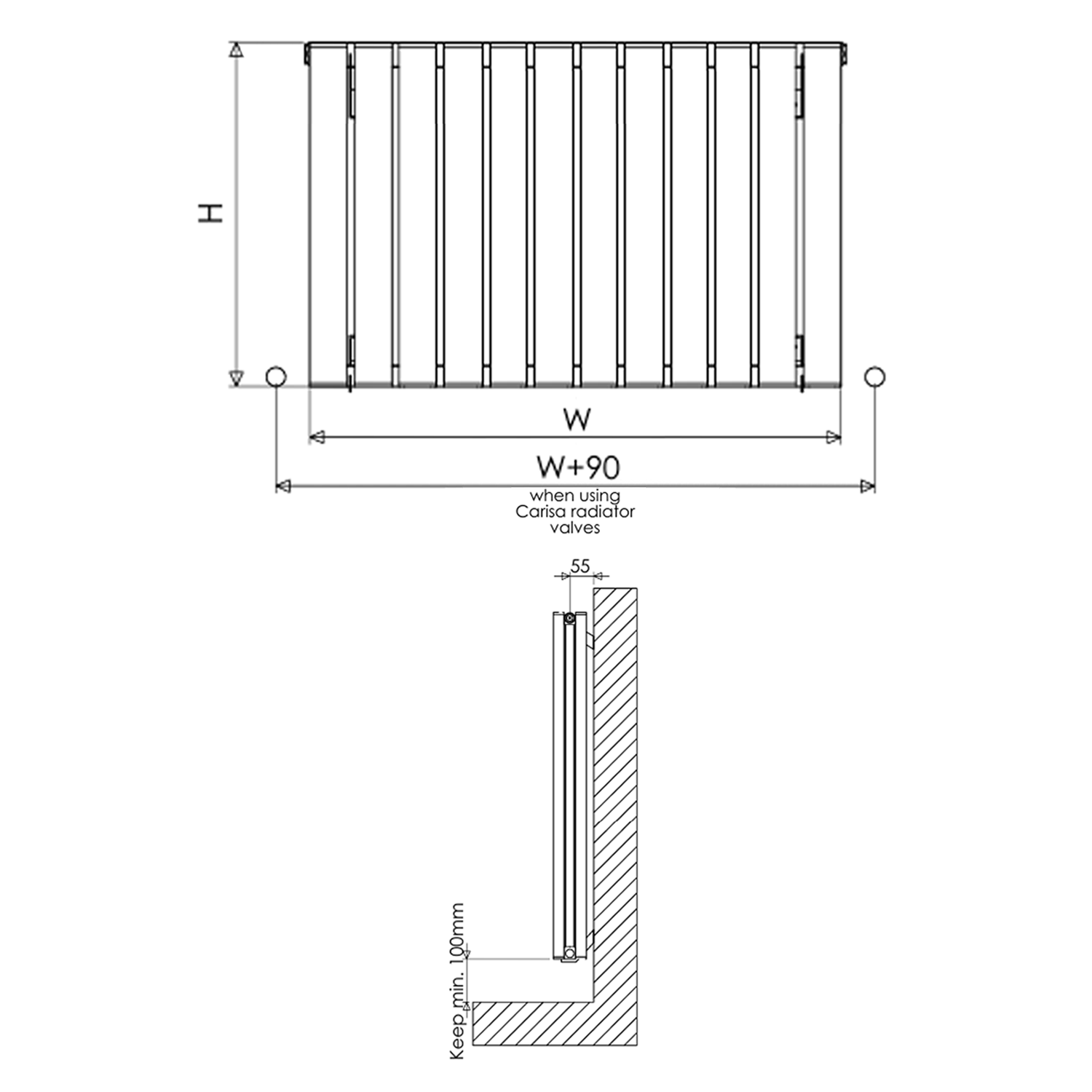 Carisa Tallis Oval Double Panel Horizontal Aluminium Radiator