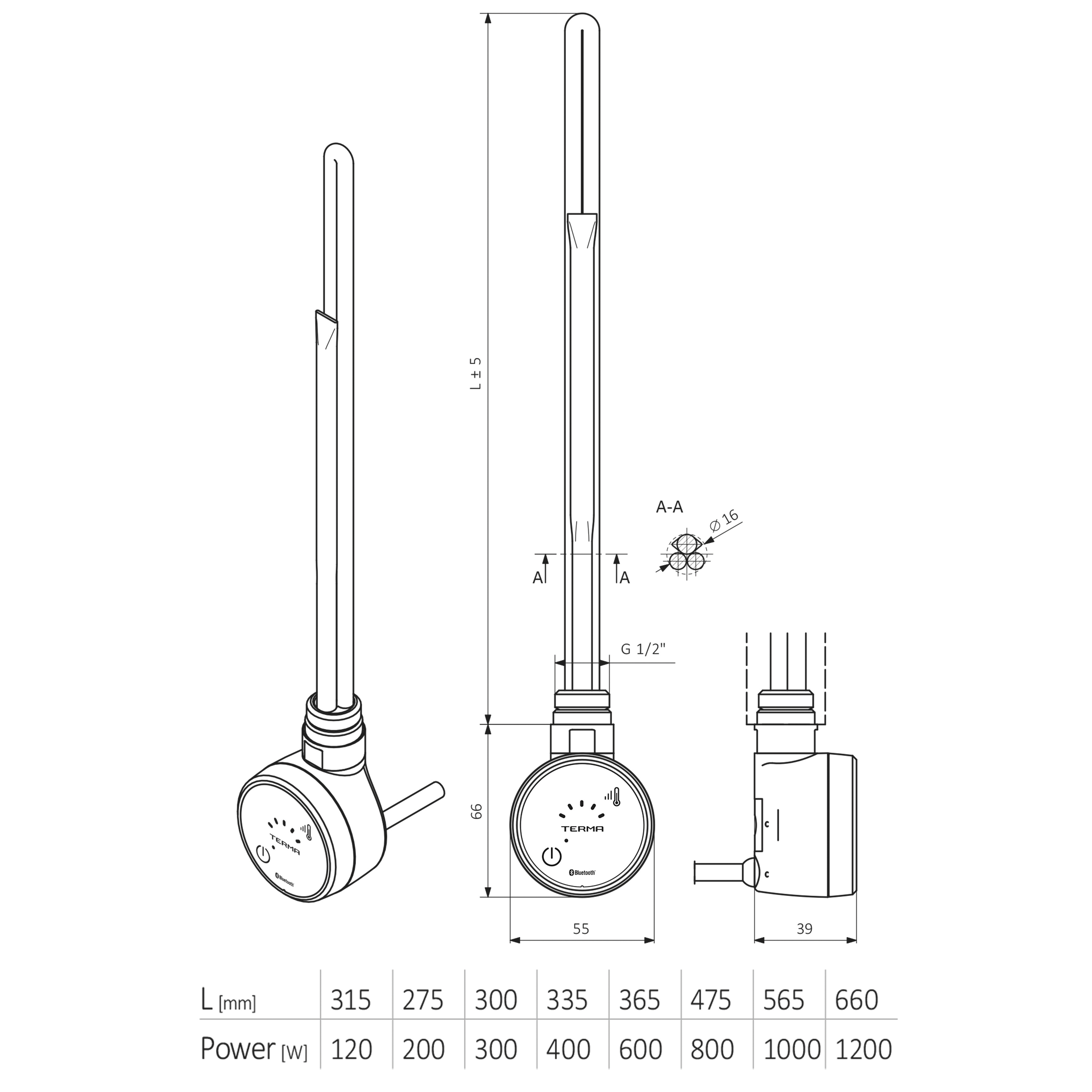 Terma MOA BLUE Chrome Heating Element