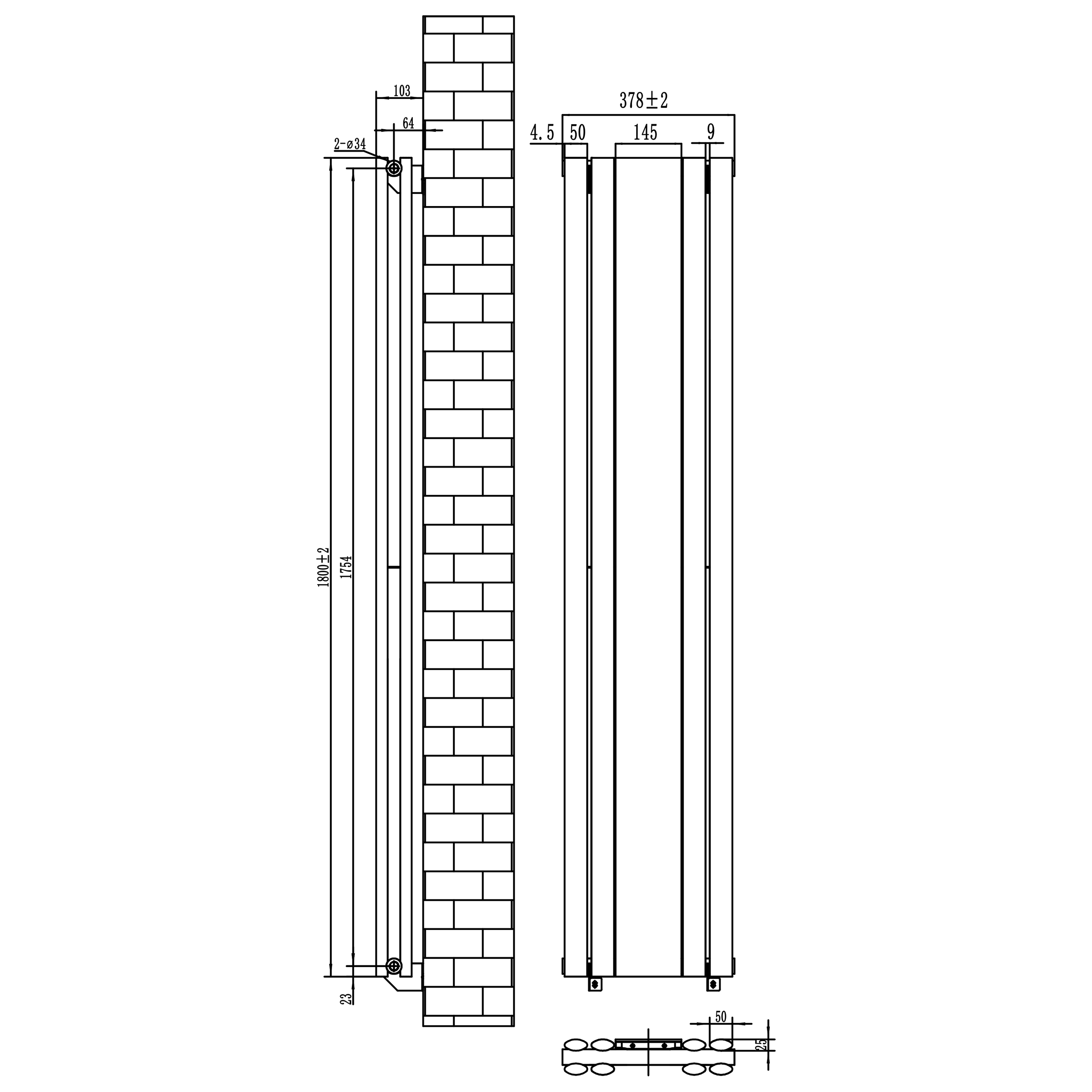 Toasty Echo Anthracite Grey Oval Double Panel Vertical Mirror Radiator - 1800 x 380mm