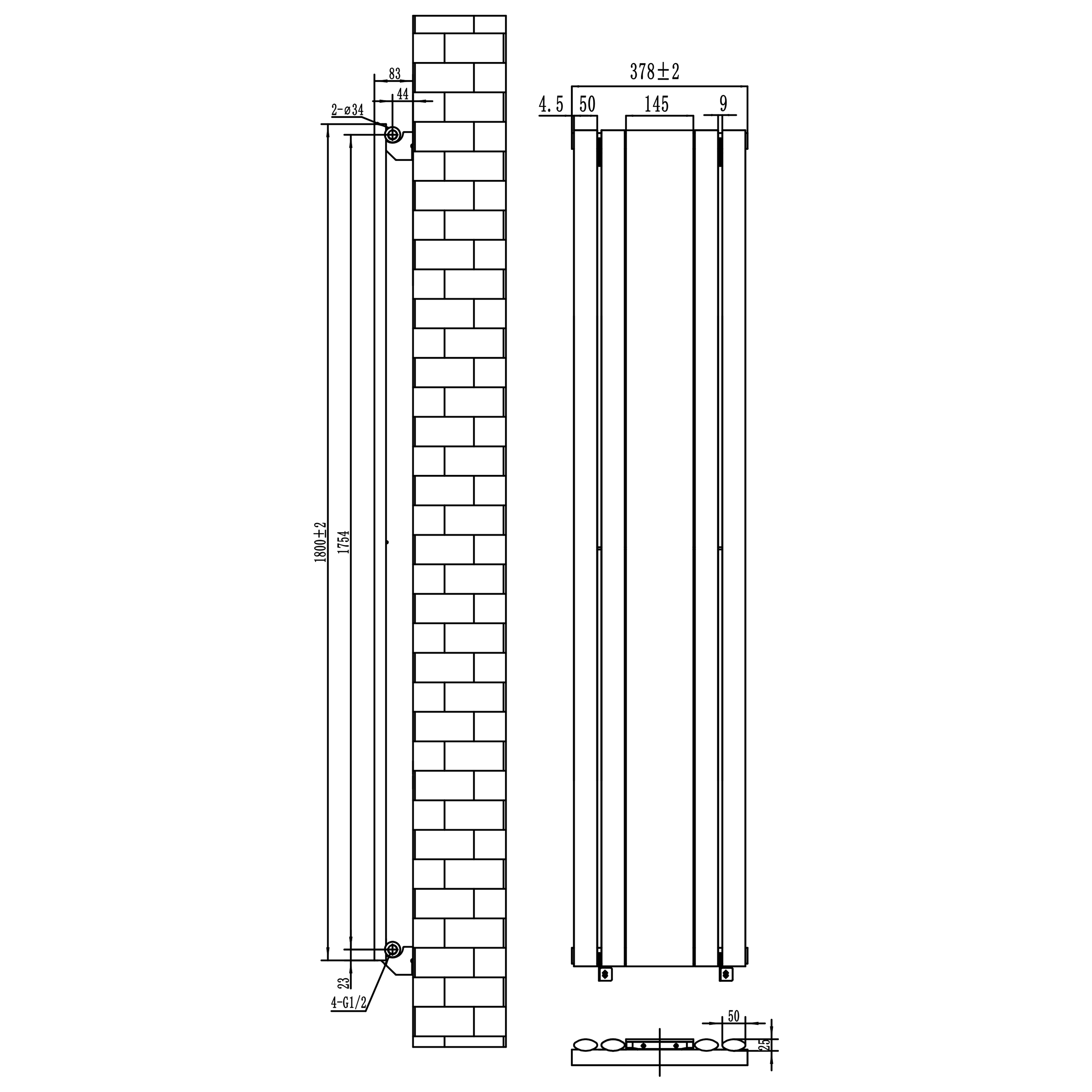 Toasty Echo Anthracite Grey Oval Single Panel Vertical Mirror Radiator - 1800 x 380mm