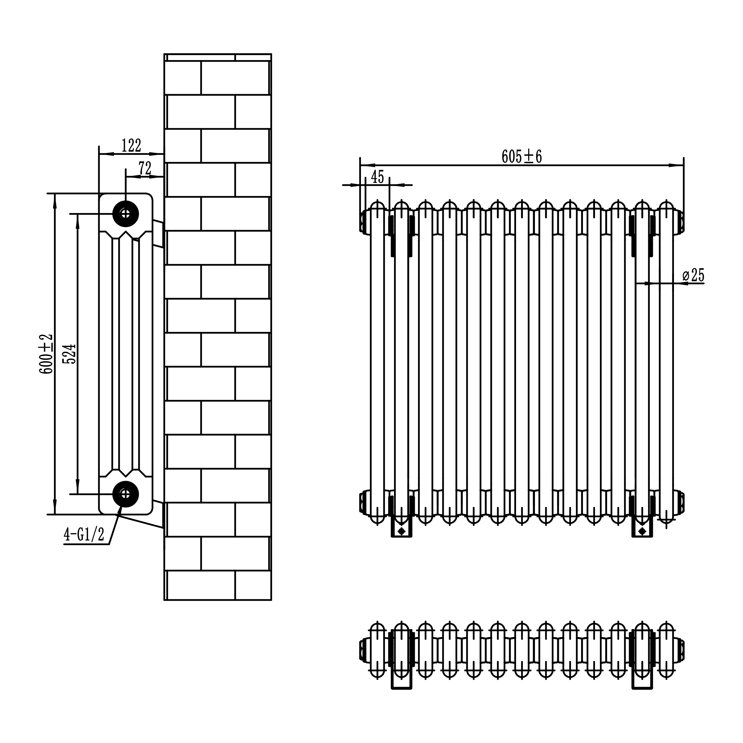 Toasty Ardleigh Matt Black Horizontal Column Radiator