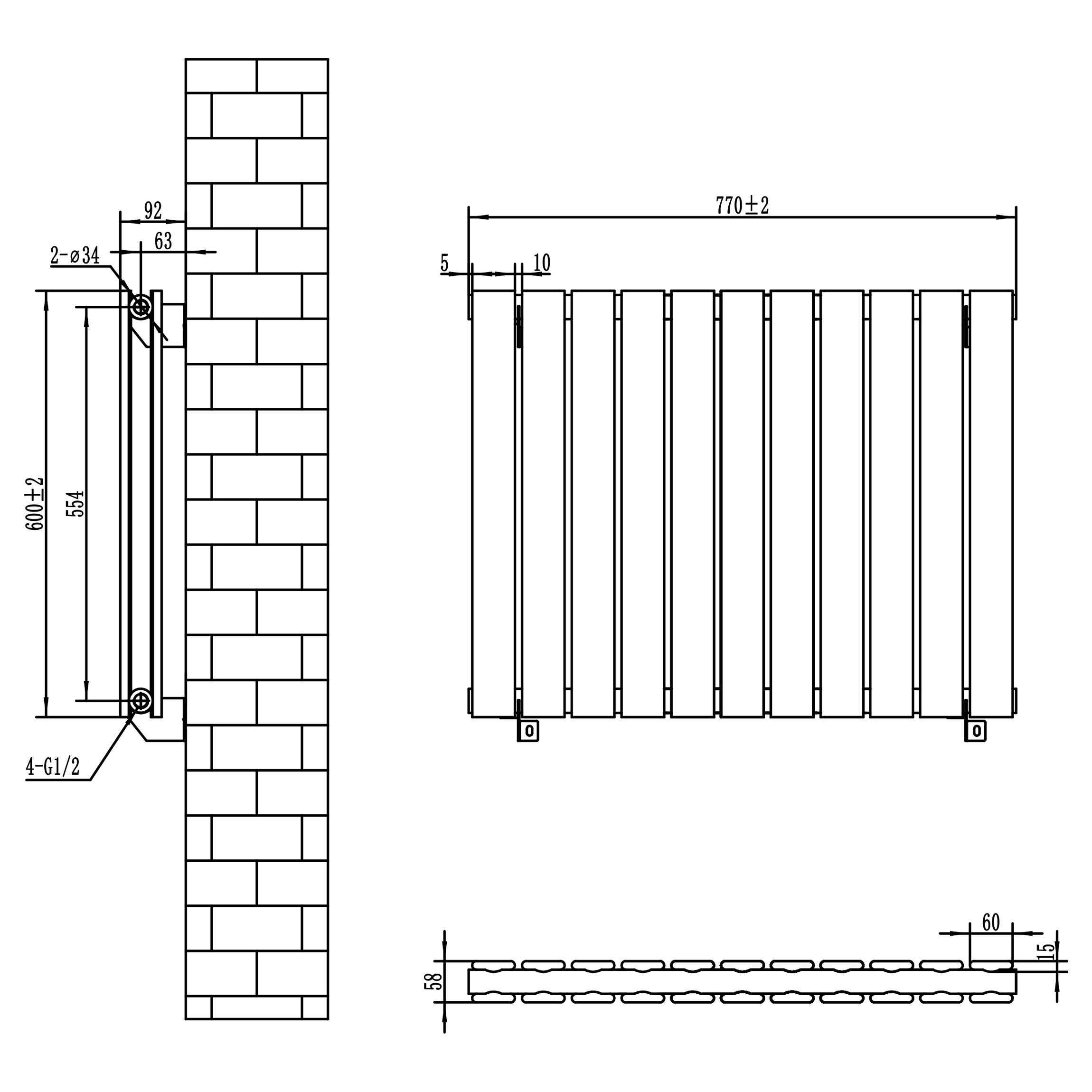 Toasty Radiance Matt Black Flat Panel Horizontal Radiator