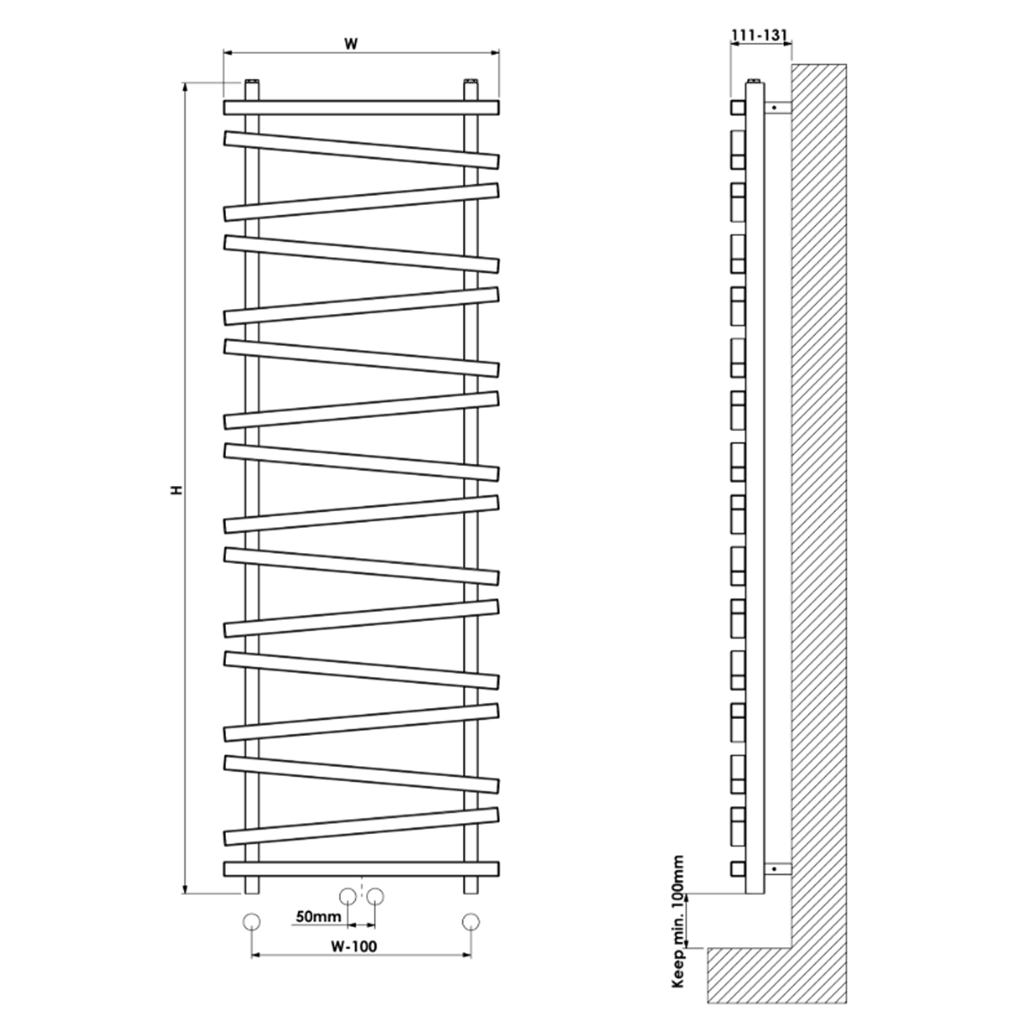 Carisa Vivek Angled Designer Aluminium Heated Towel Rail