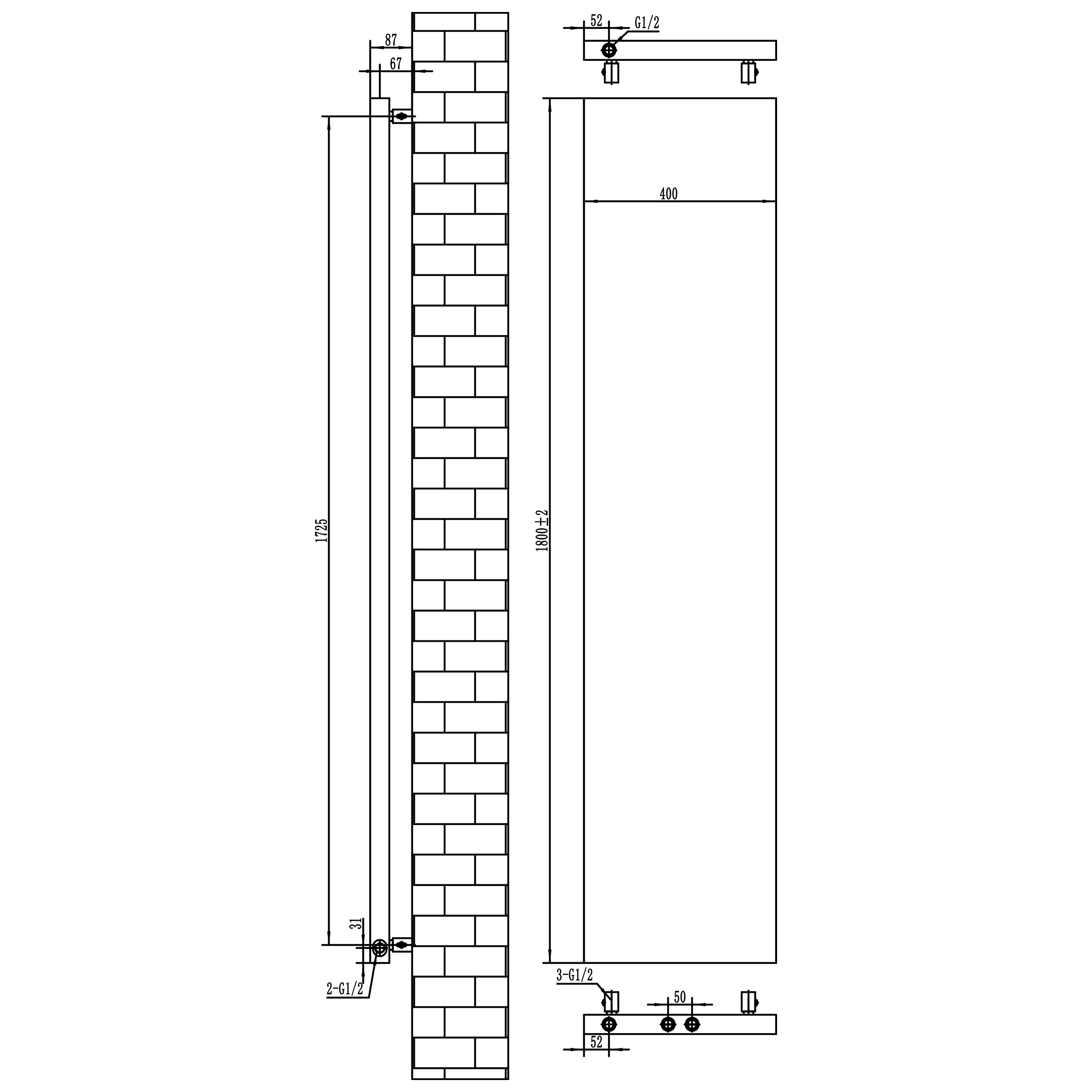 Toasty Surface White Flat Single Panel Vertical Radiator - 1800 x 400mm