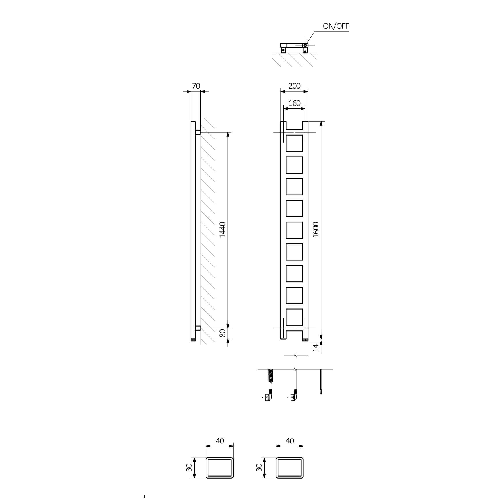Terma Easy One Sparkling Gravel Electric Heated Towel Rail with Heating Element