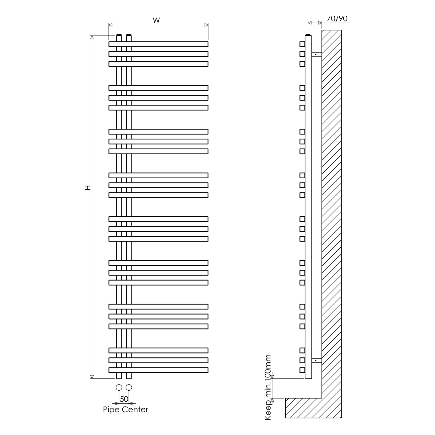 Carisa Terra Offset Aluminium Heated Towel Rail