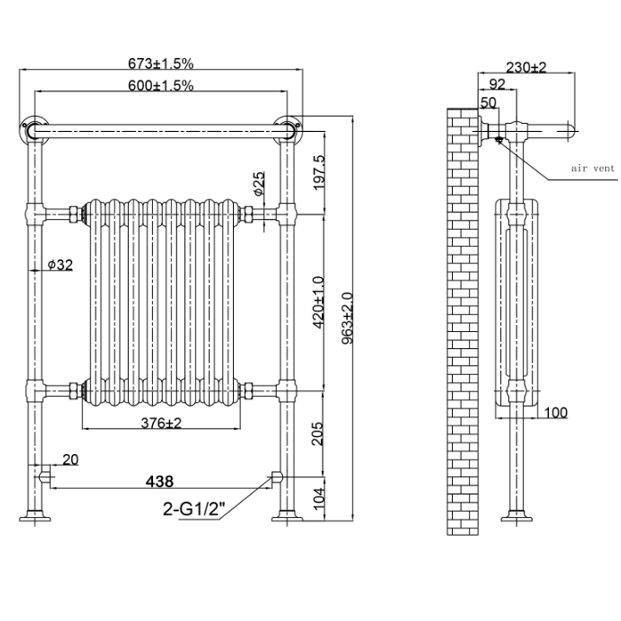 Toasty Penrose Antique Copper Traditional Heated Towel Rail - 965 x 675mm
