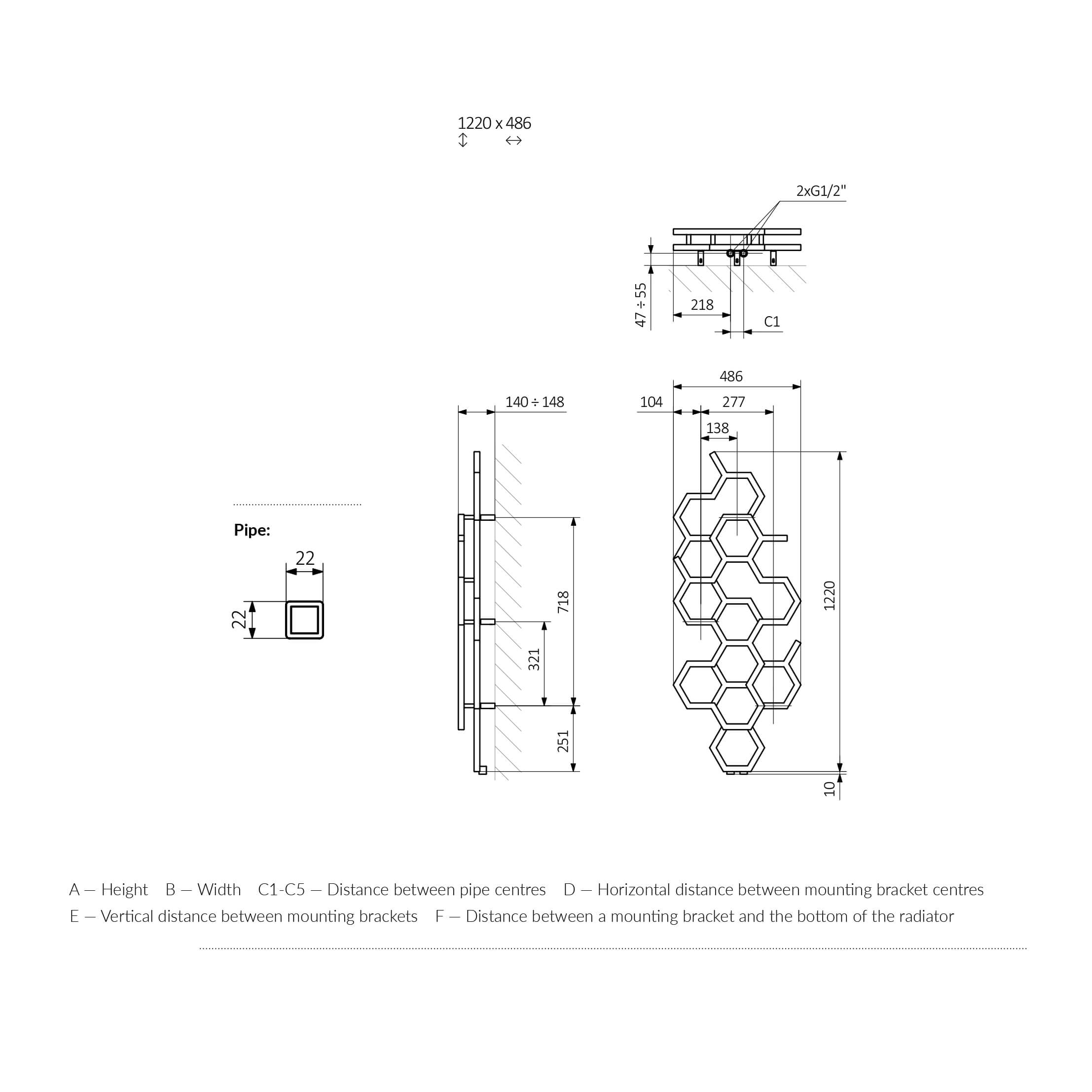 Terma Hex Steel Designer Vertical Radiator