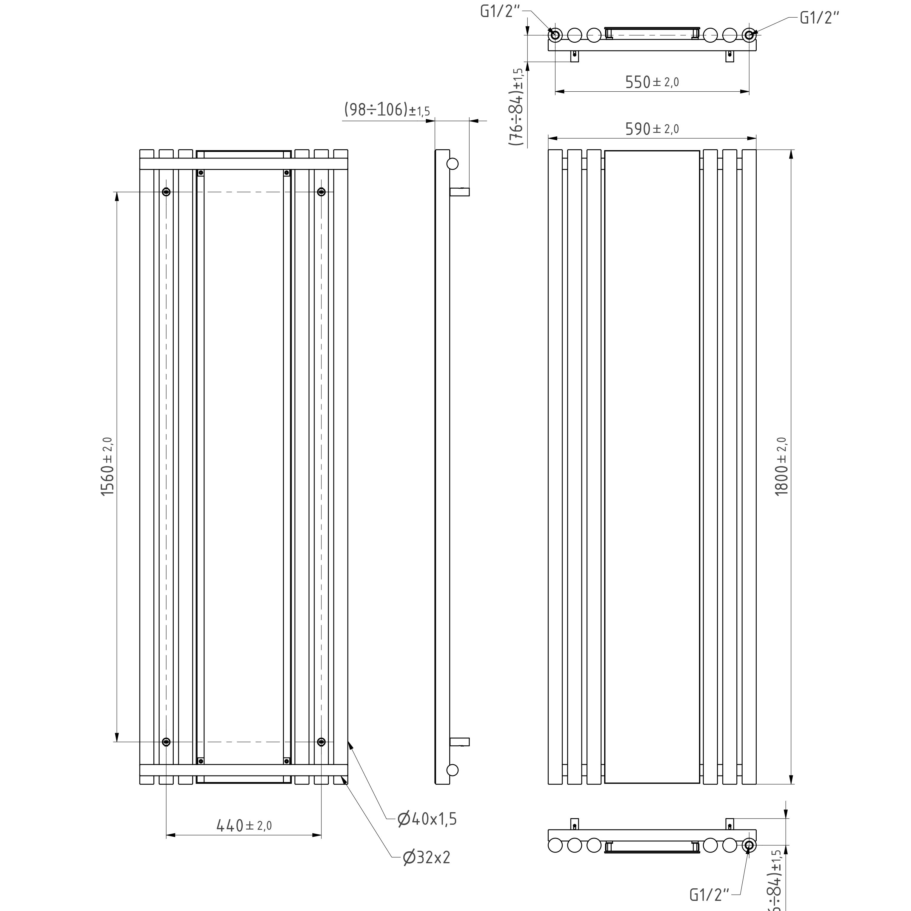 Terma Rolo Vertical Single Panel Mirror Radiator - 1800 x 590mm