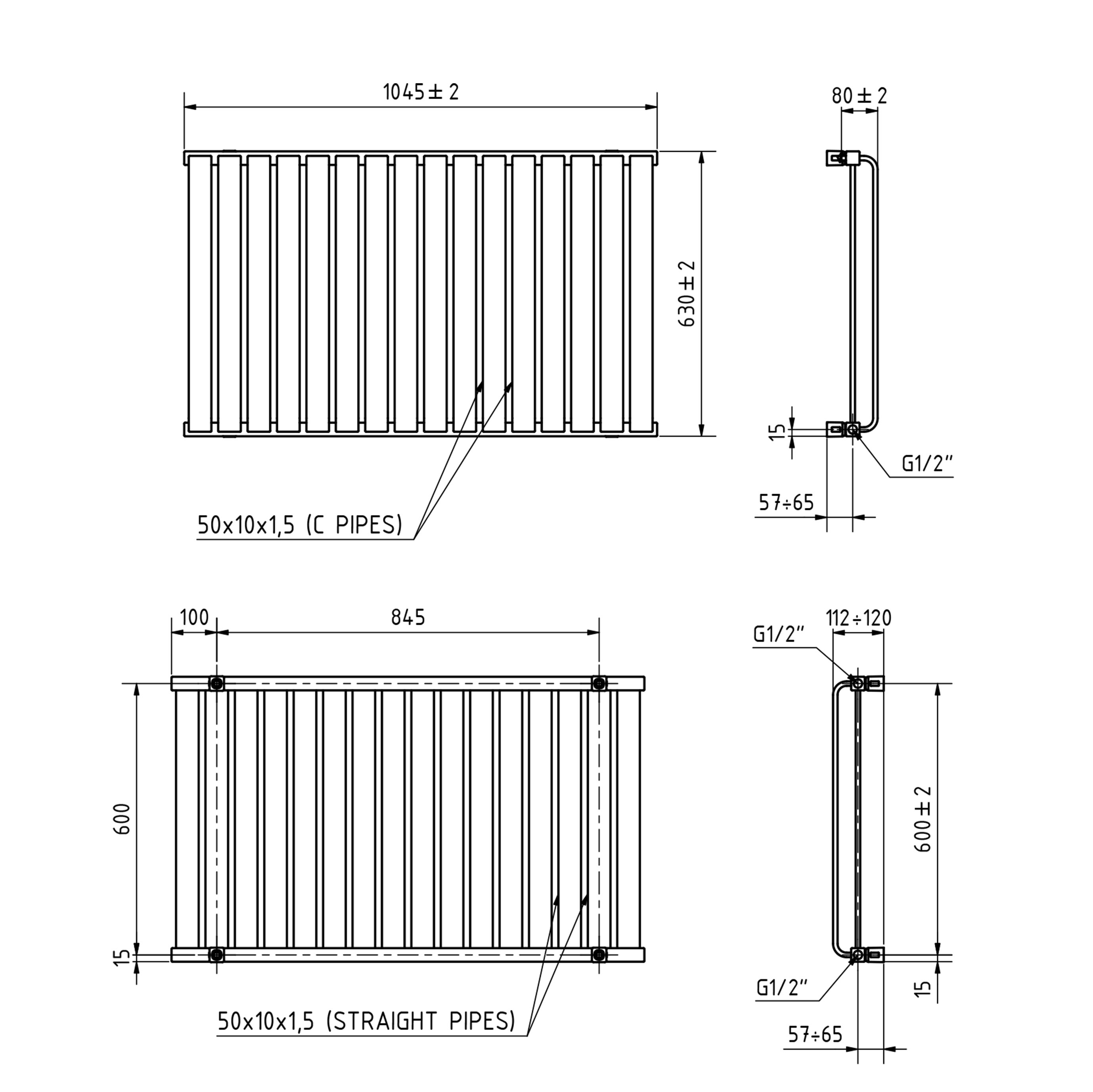 Terma Warp Room Double Panel 630 x 1045mm Electric Radiator with 1200W Wi-Fi Controlled VEO Heating Element