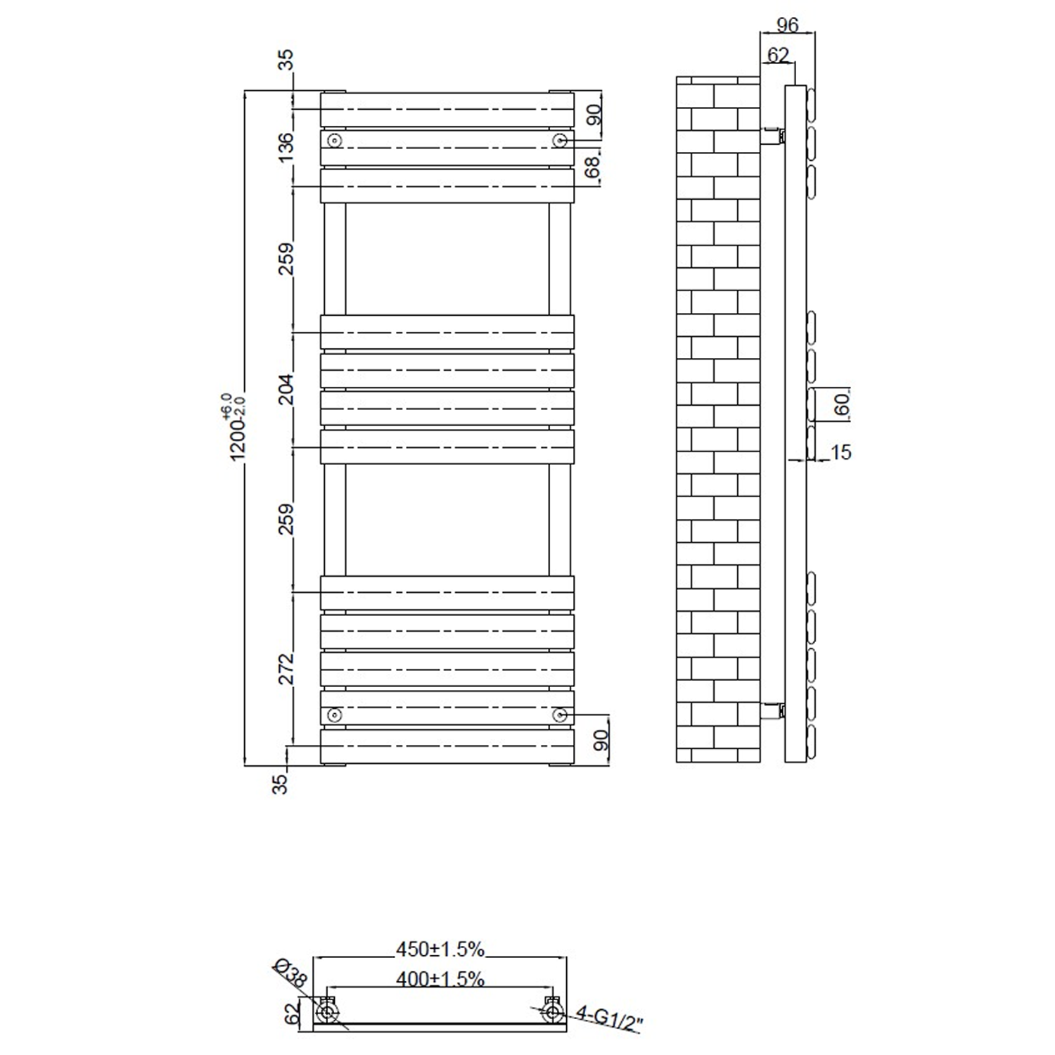 Toasty Hush Matt Black Flat Panel Heated Towel Rail