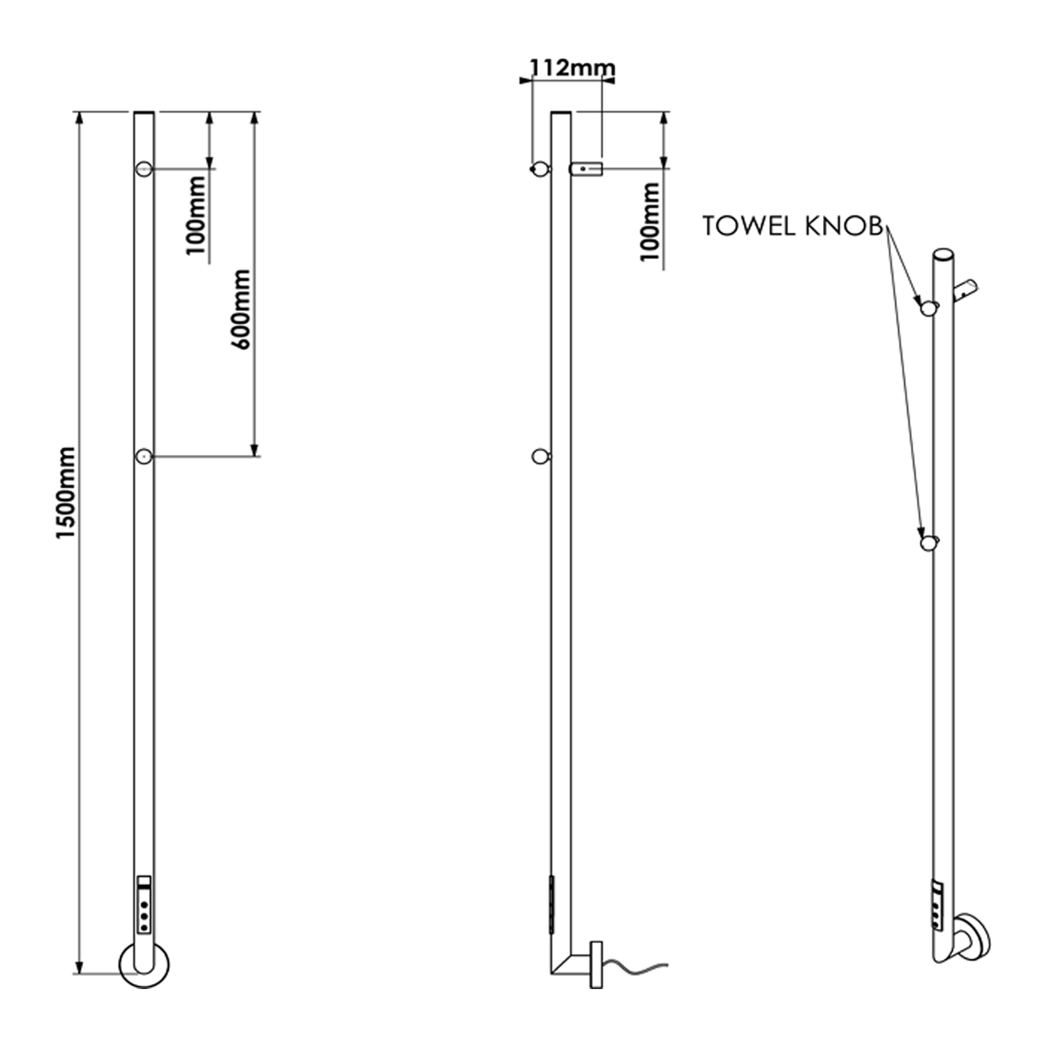 Carisa Dante Stainless Steel Single Electric Heated Towel Bar
