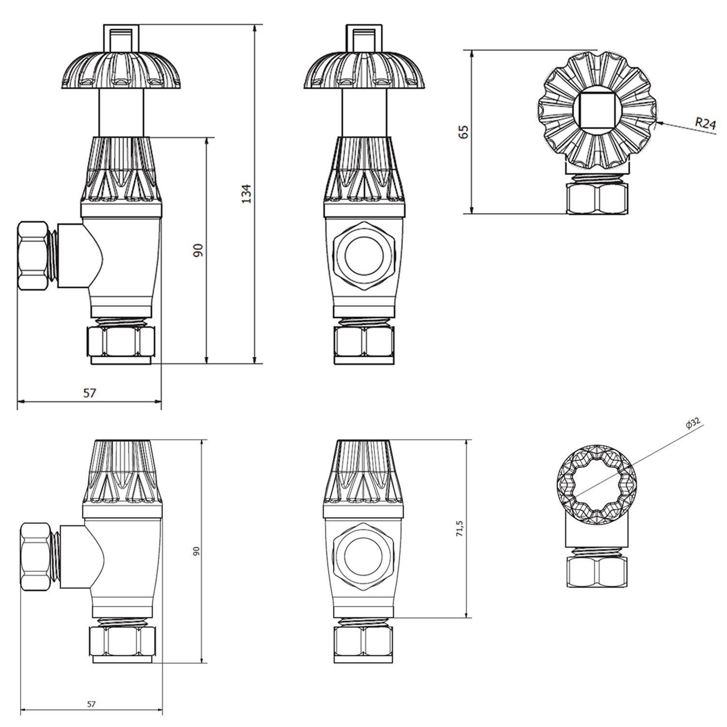 Toasty Chrome Traditional Metal Handle Angled Thermostatic Radiator Valve